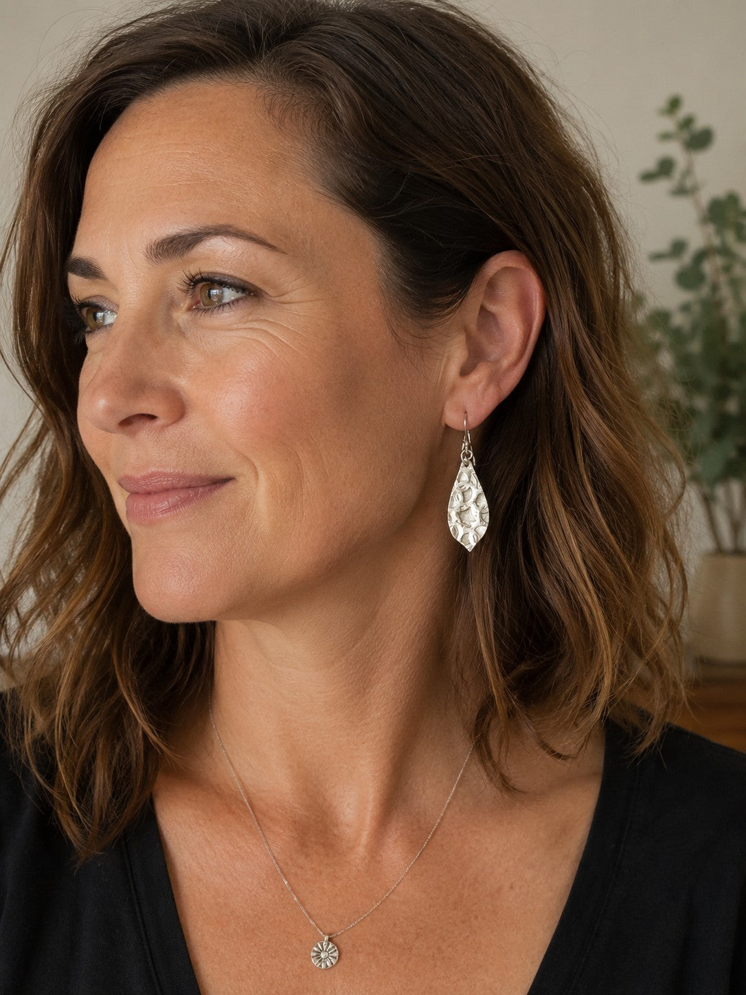 Sterling Silver Patterned Spoon Bowl Earrings