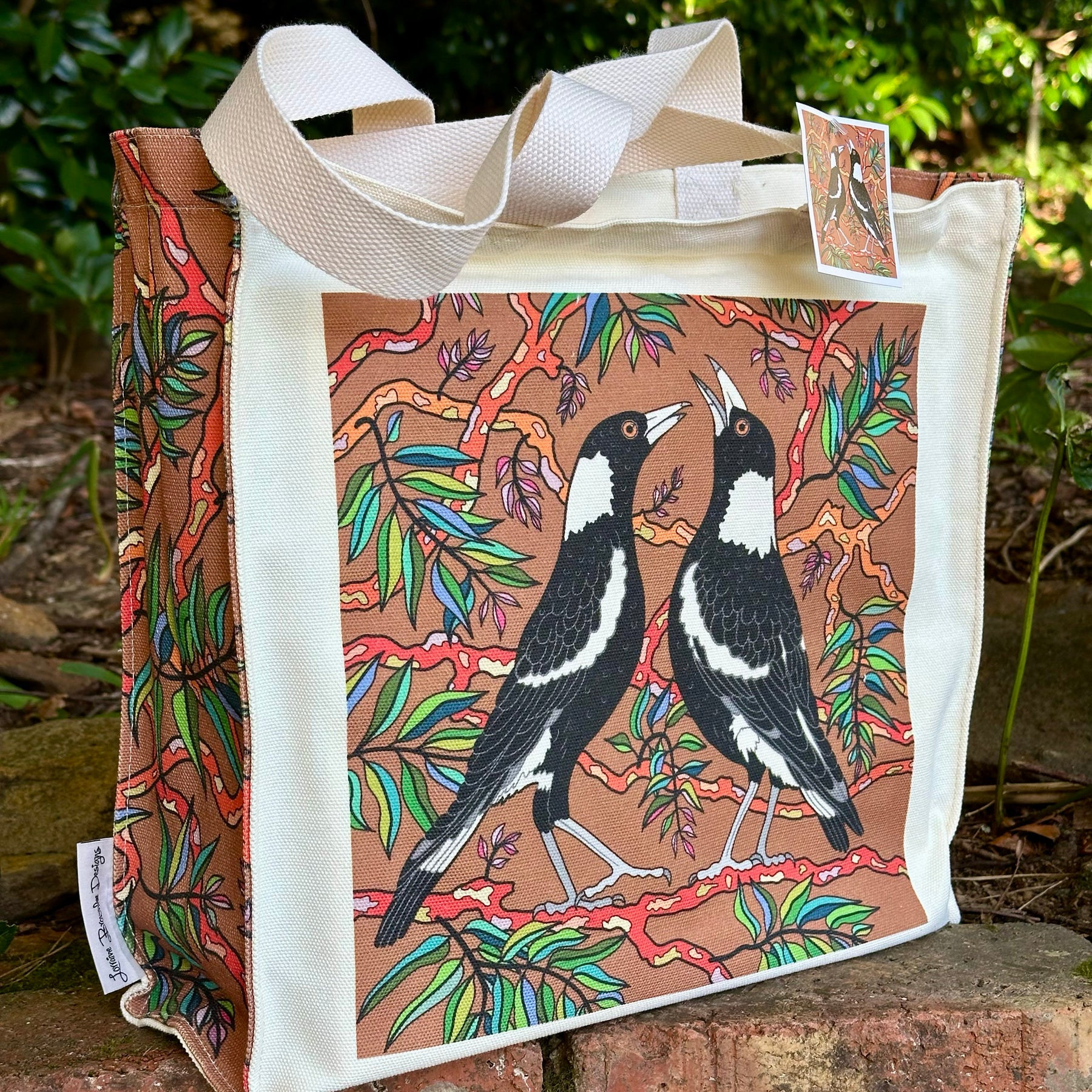 Magpies Canvas art tote bag - carry or over shoulder