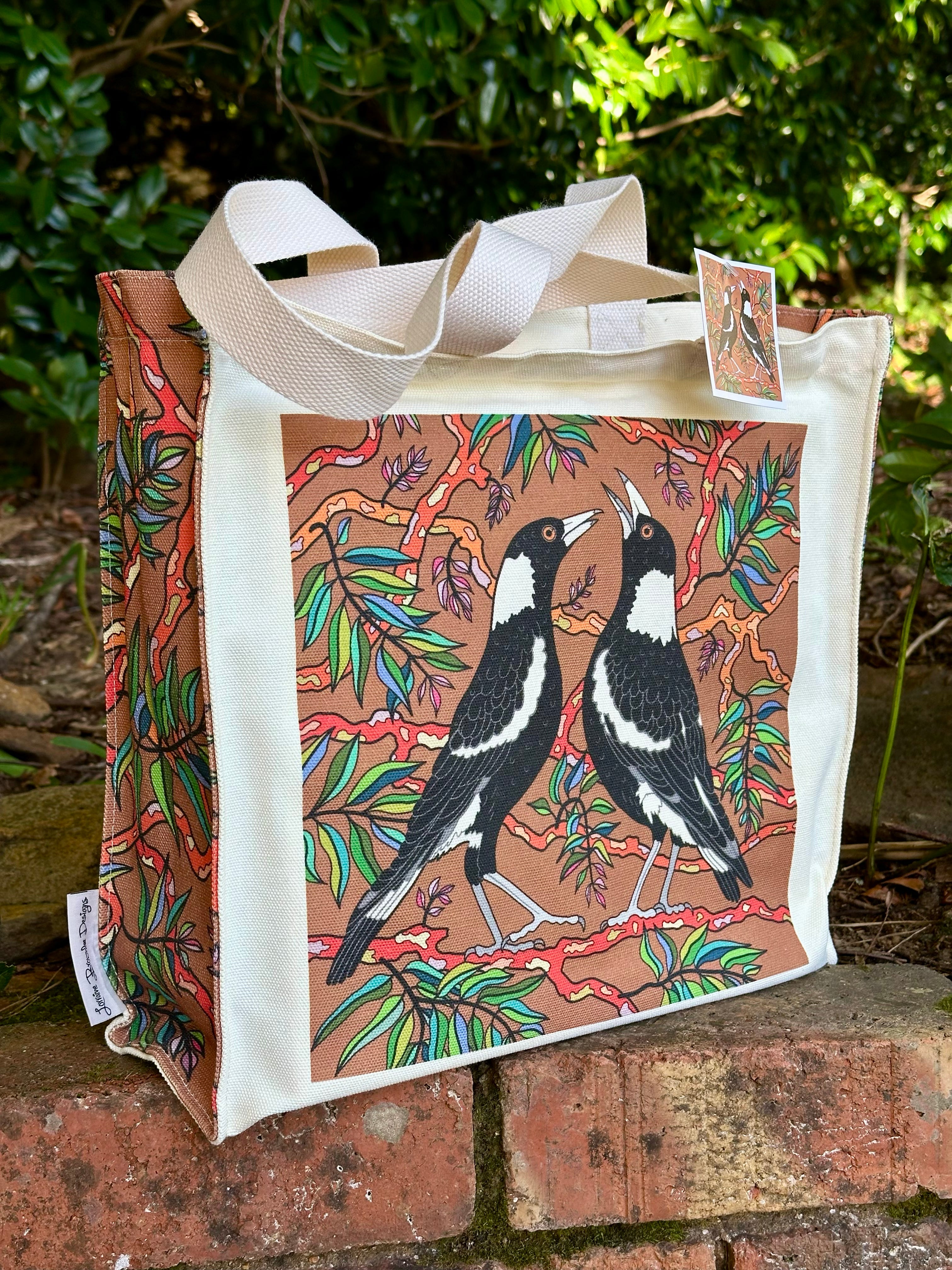Magpies Canvas art tote bag - carry or over shoulder