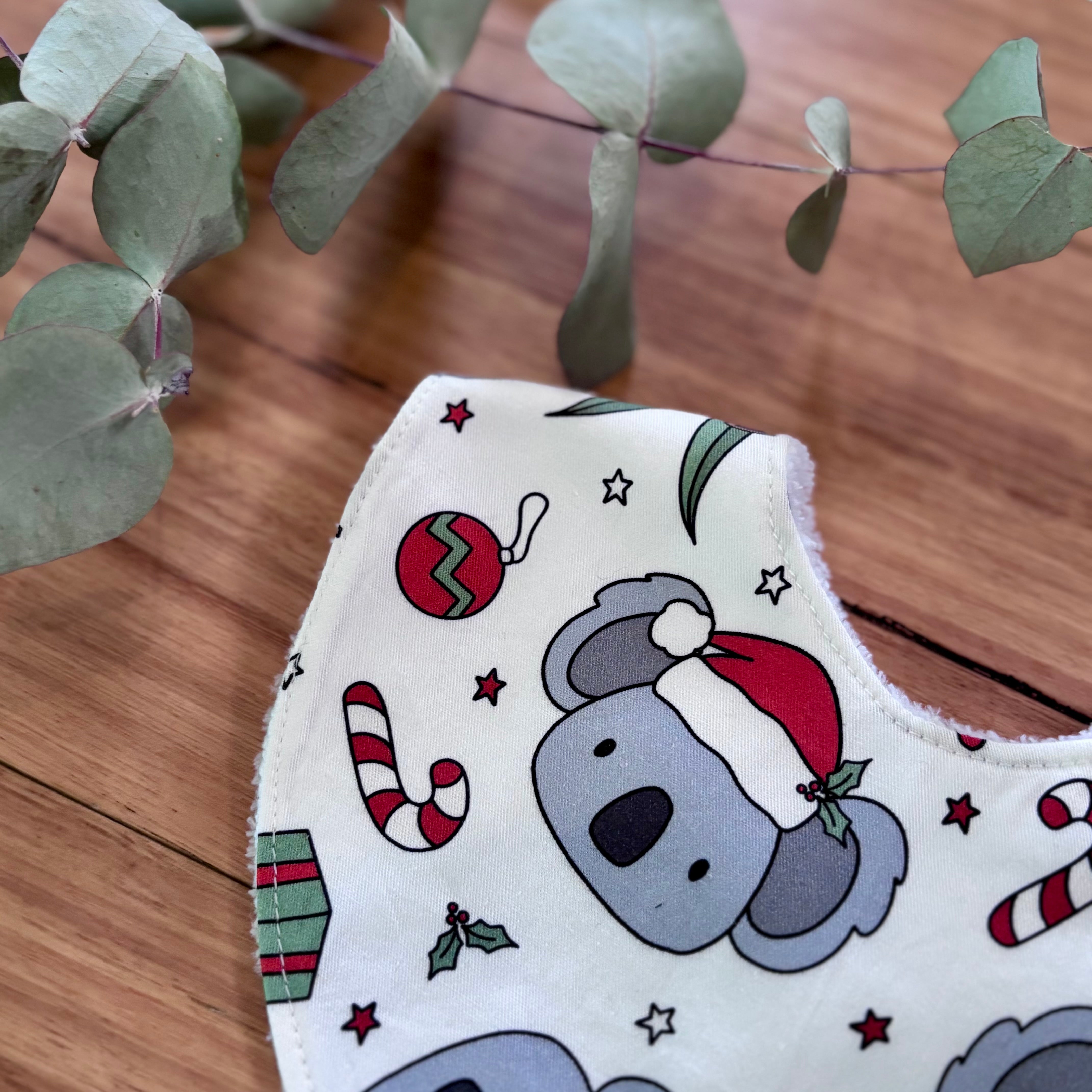 Christmas Baby Bib and Bow Set - White Koalas