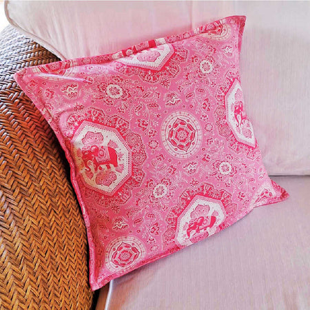 Handmade Pink Floral Cushion | Elephant Design | Includes Insert