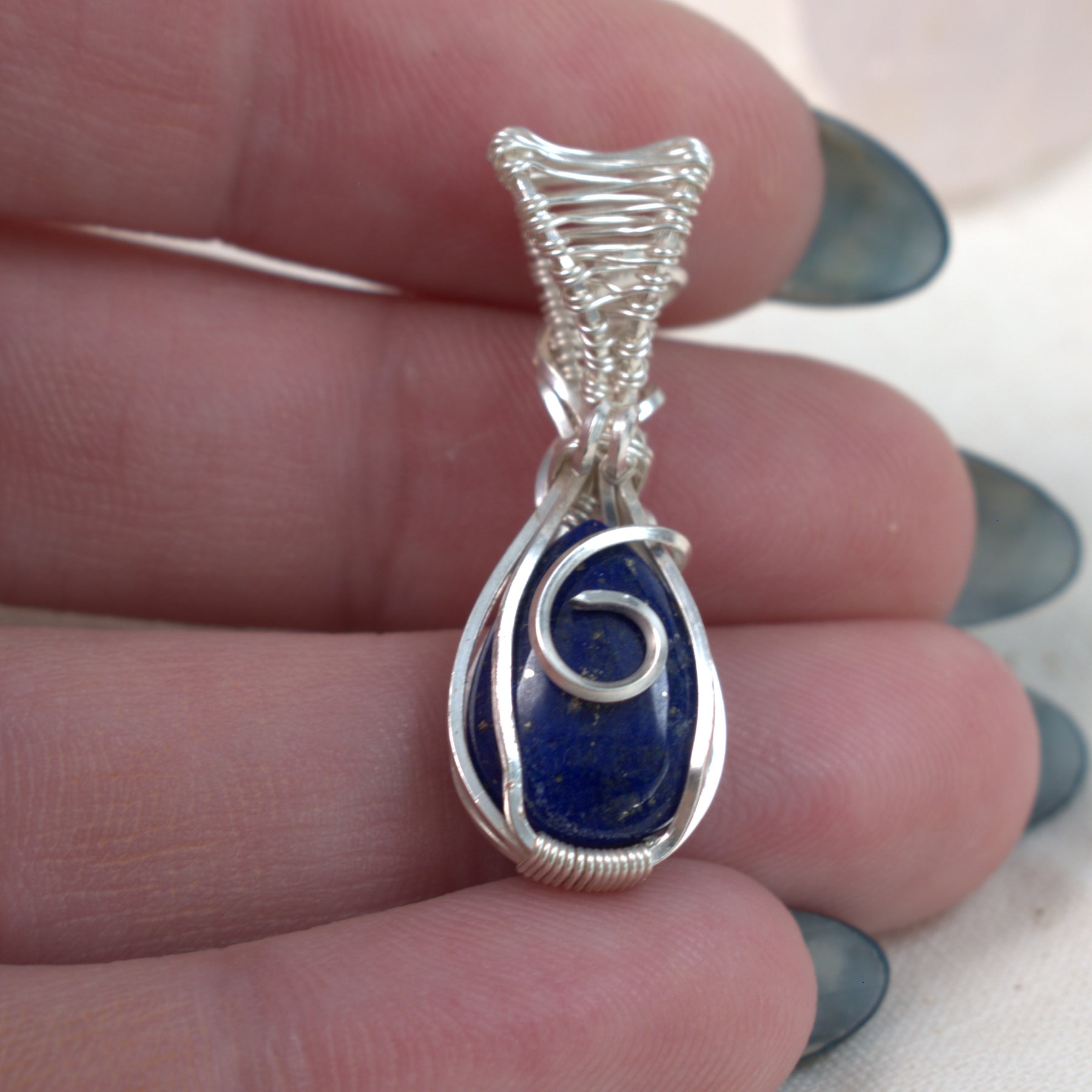 Wire Wrapped Lapis Lazuli Keepsake Pendant