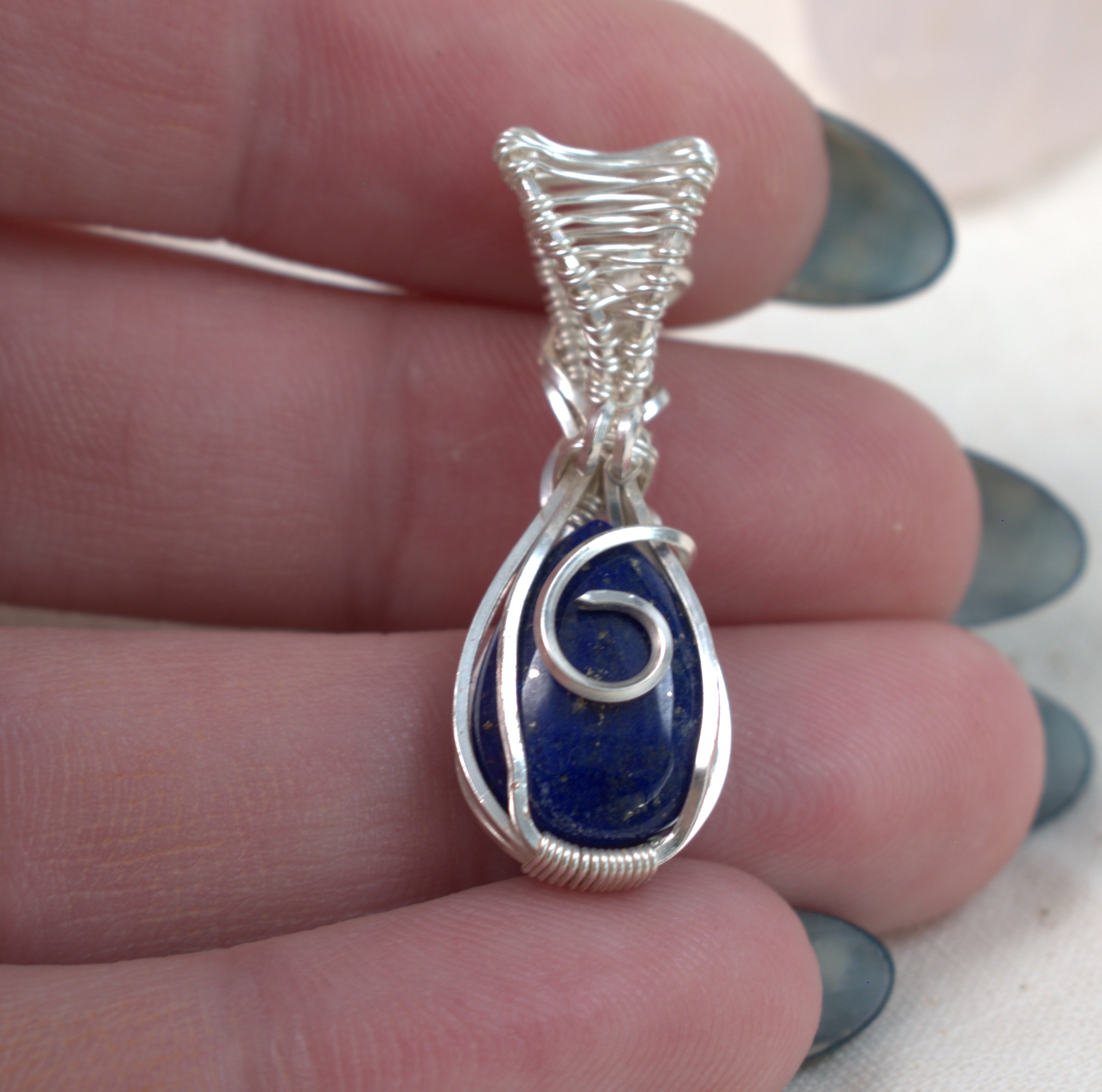 Wire Wrapped Lapis Lazuli Keepsake Pendant