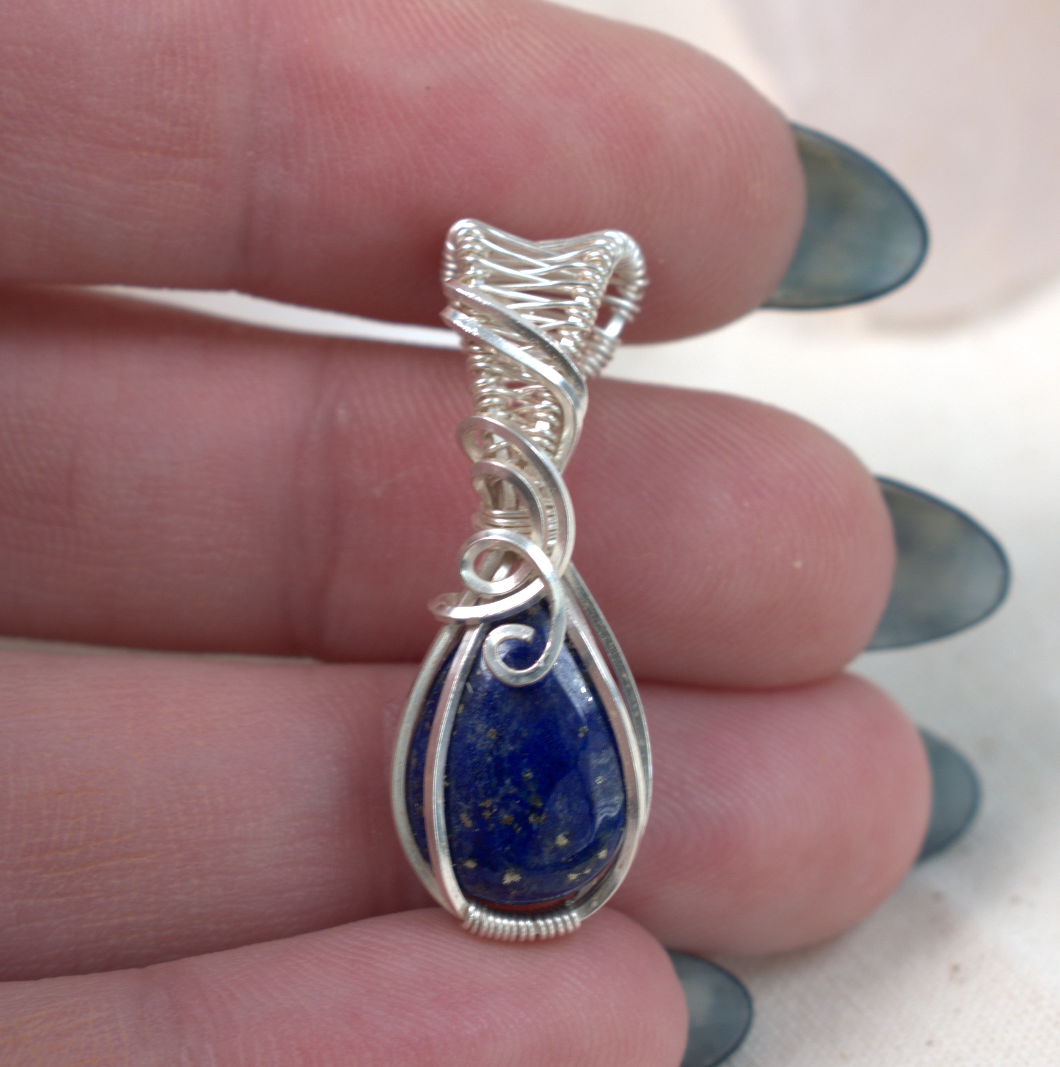 Wire Wrapped Lapis Lazuli Keepsake Pendant