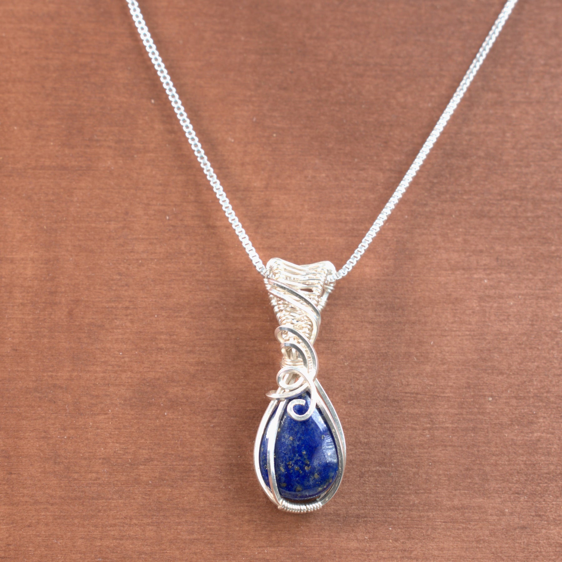 Wire Wrapped Lapis Lazuli Keepsake Pendant