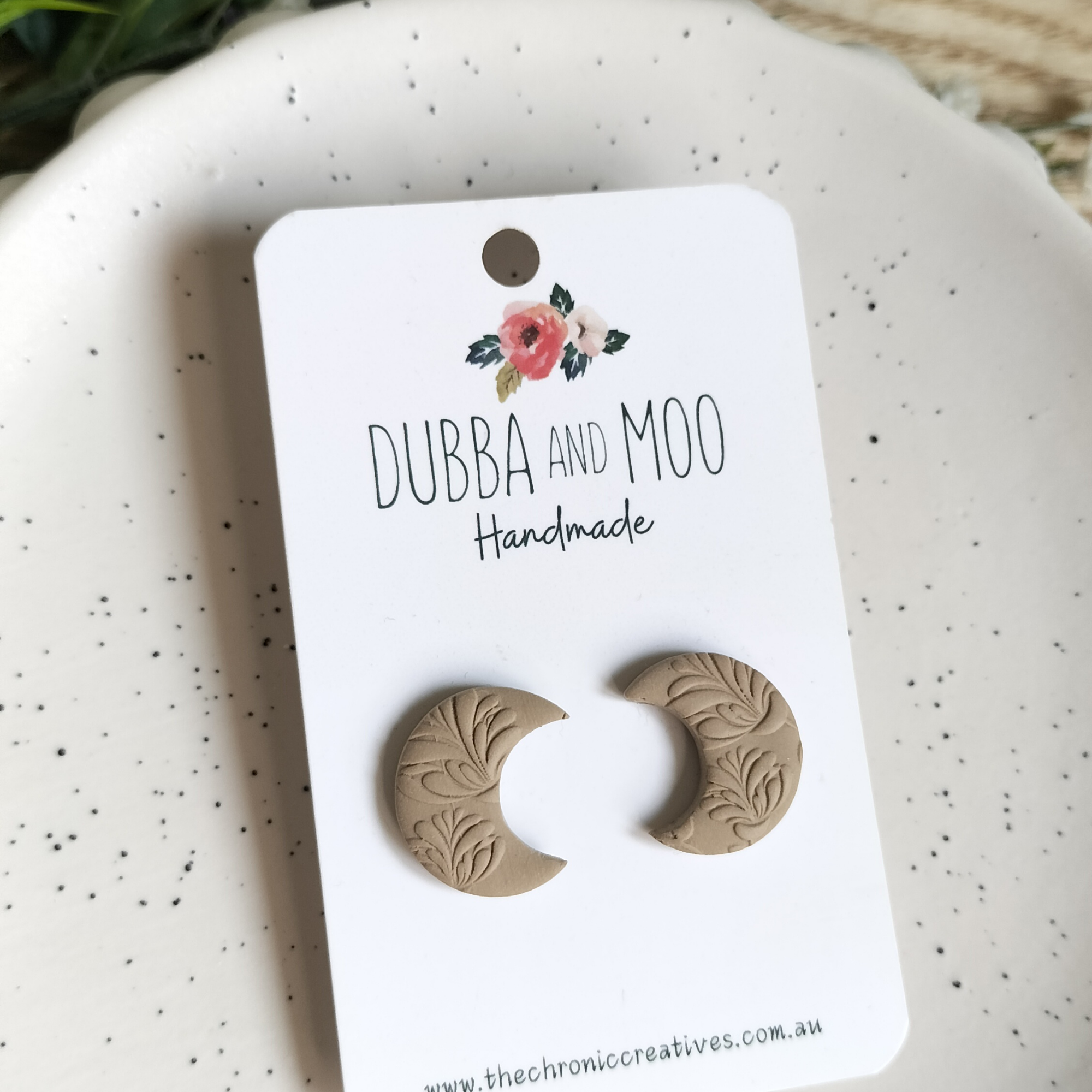 Textured Moon Polymer Clay Stud Earrings - Assorted Styles
