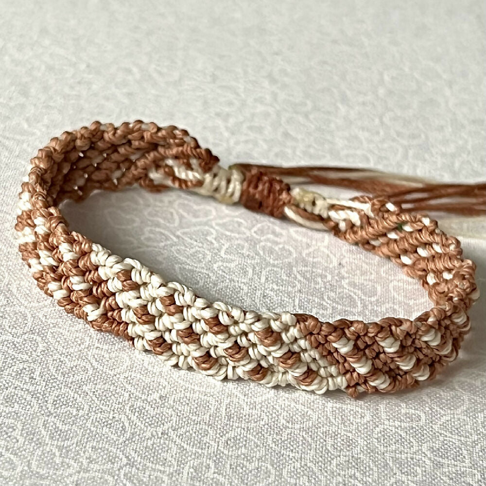 Beige & Brown macrame bracelet +FREE Microfibre Pouch