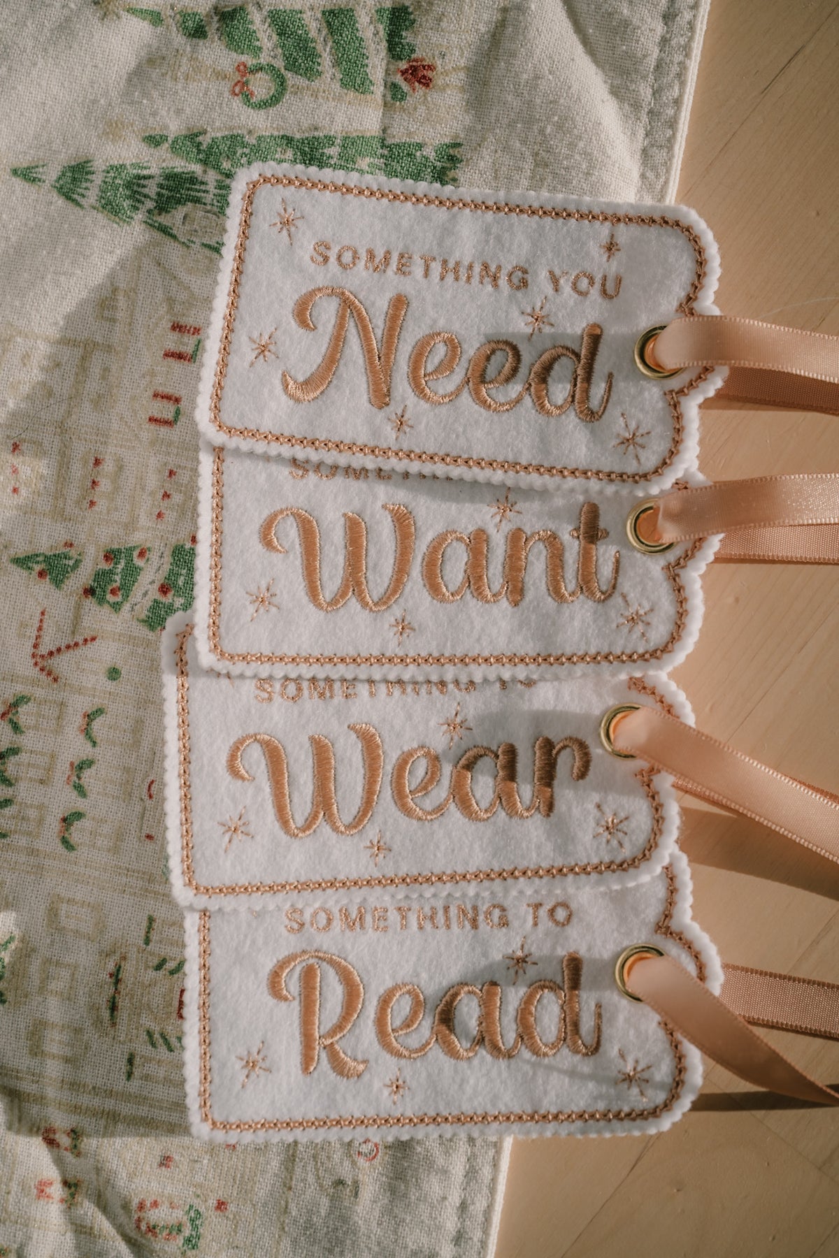 Something you want, something you need, something to wear, something to read gift tag set