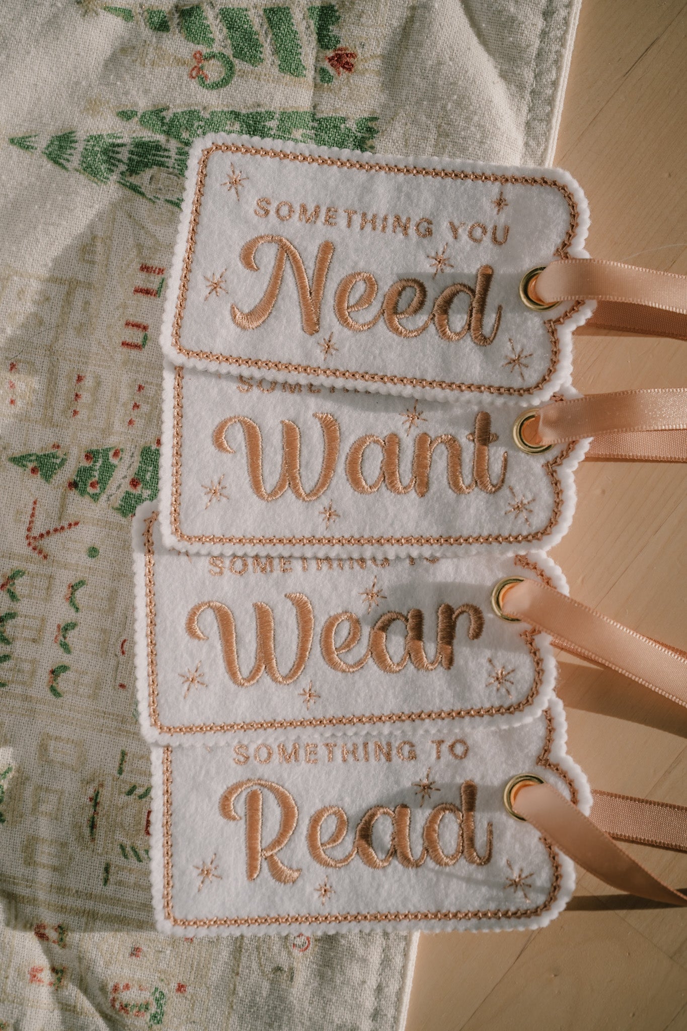 Something you want, something you need, something to wear, something to read gift tag set