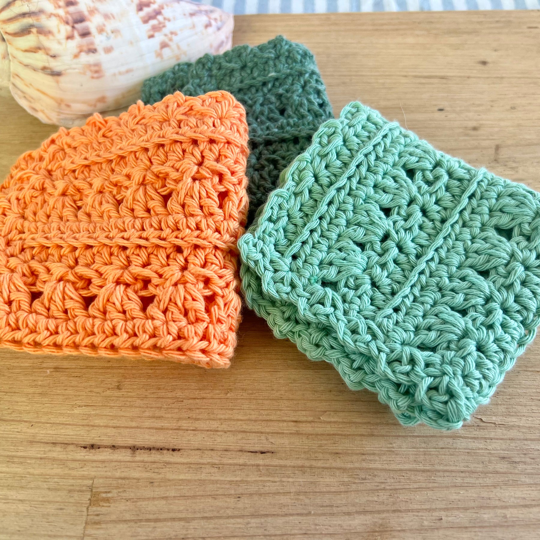 Crochet Washcloths Set of 3 Handmade Cotton Face Cloths  Eco Gift