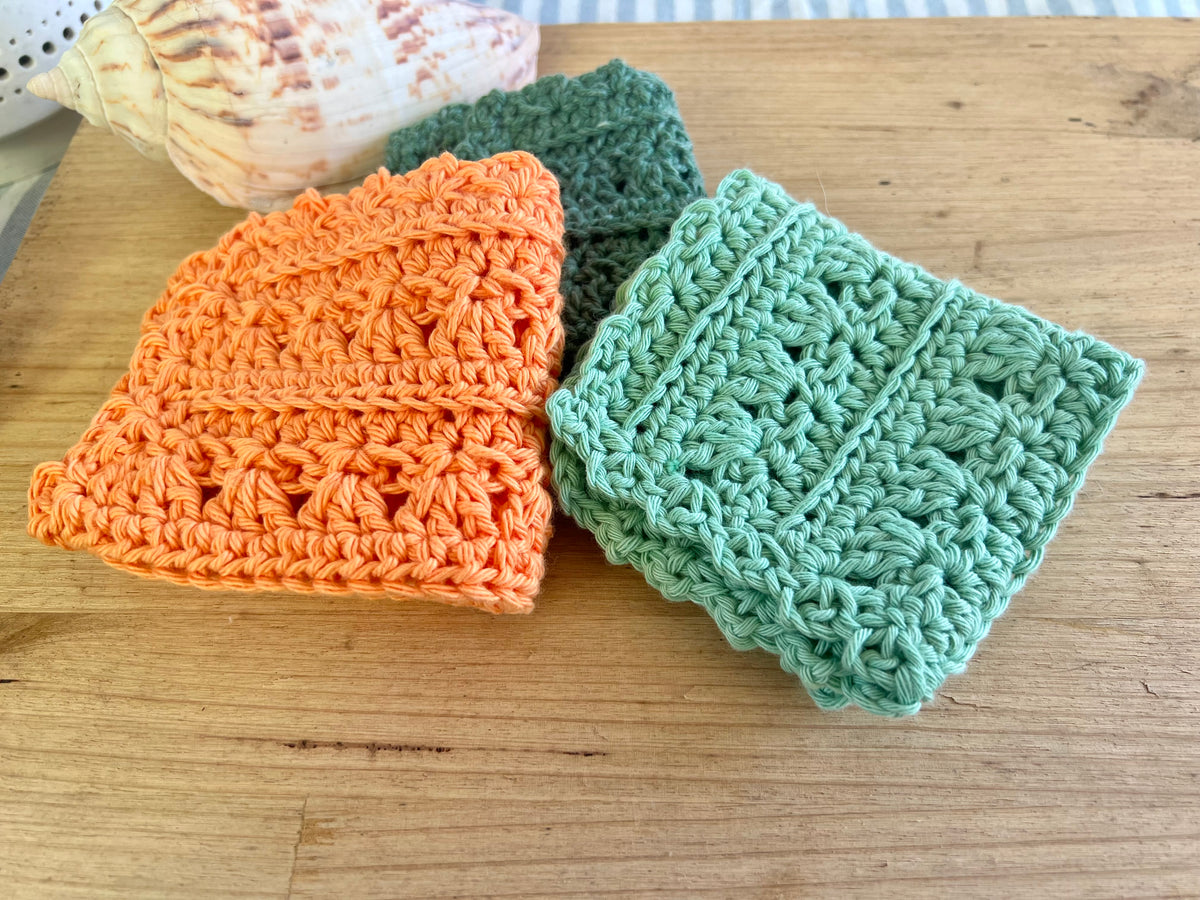 Crochet Washcloths Set of 3 Handmade Cotton Face Cloths  Eco Gift