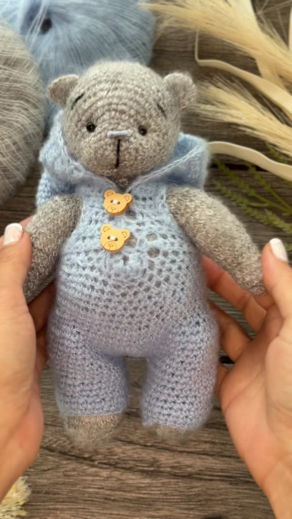 Crochet Teddy Bear in the Blue Bunny Suit Toy