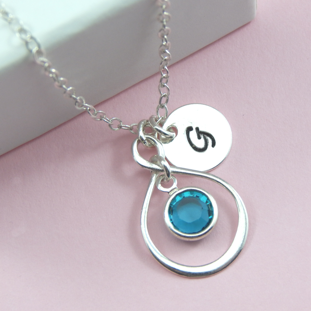 Daughter-in-Law Sterling Silver Personalized Initial and Birthstone Necklace