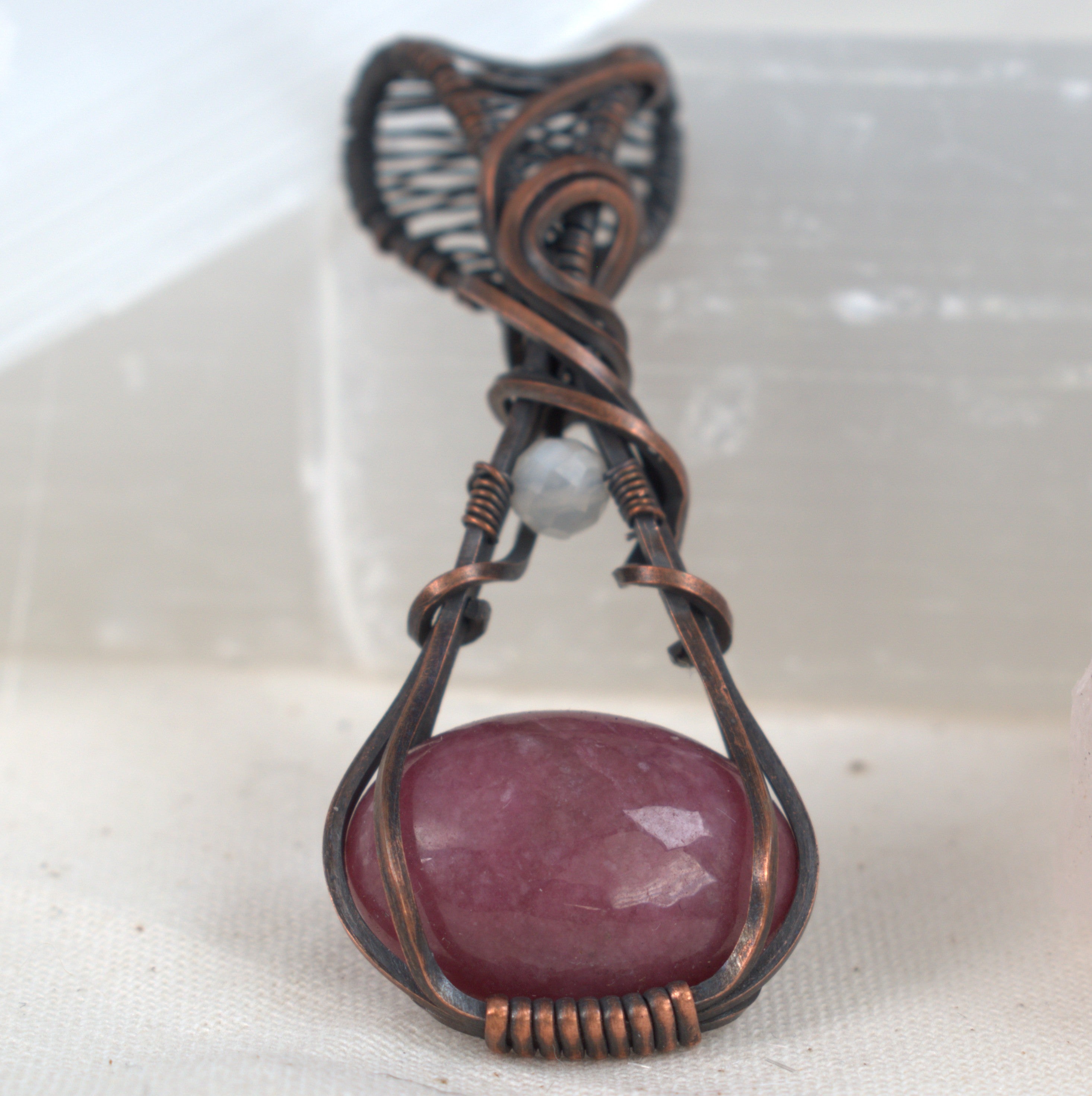 Wild Heather – Rhodonite & Moonstone Copper Pendant