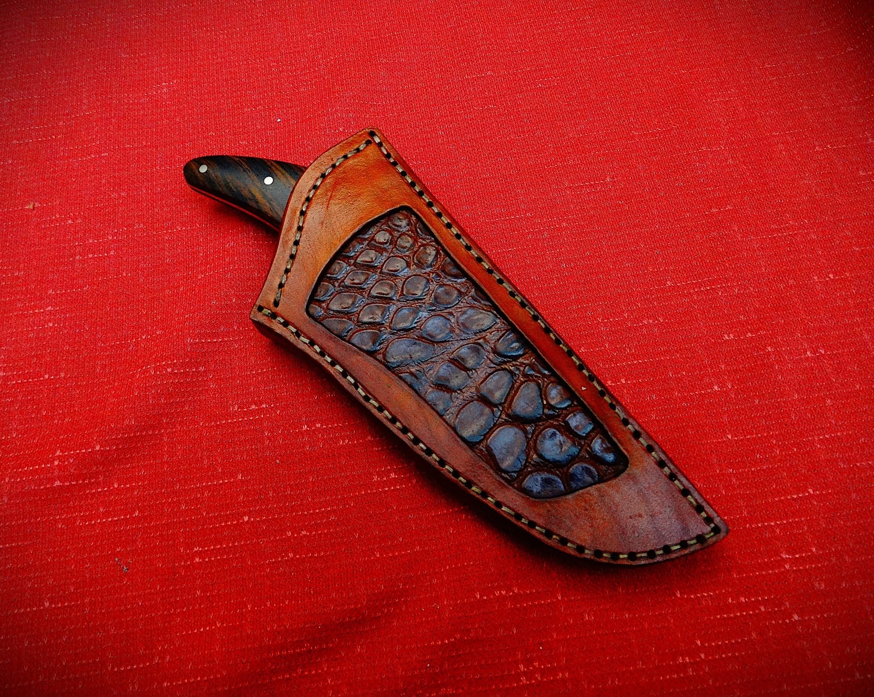Outdoor camping 440c fixed blade knife leather sheath crocodile skin