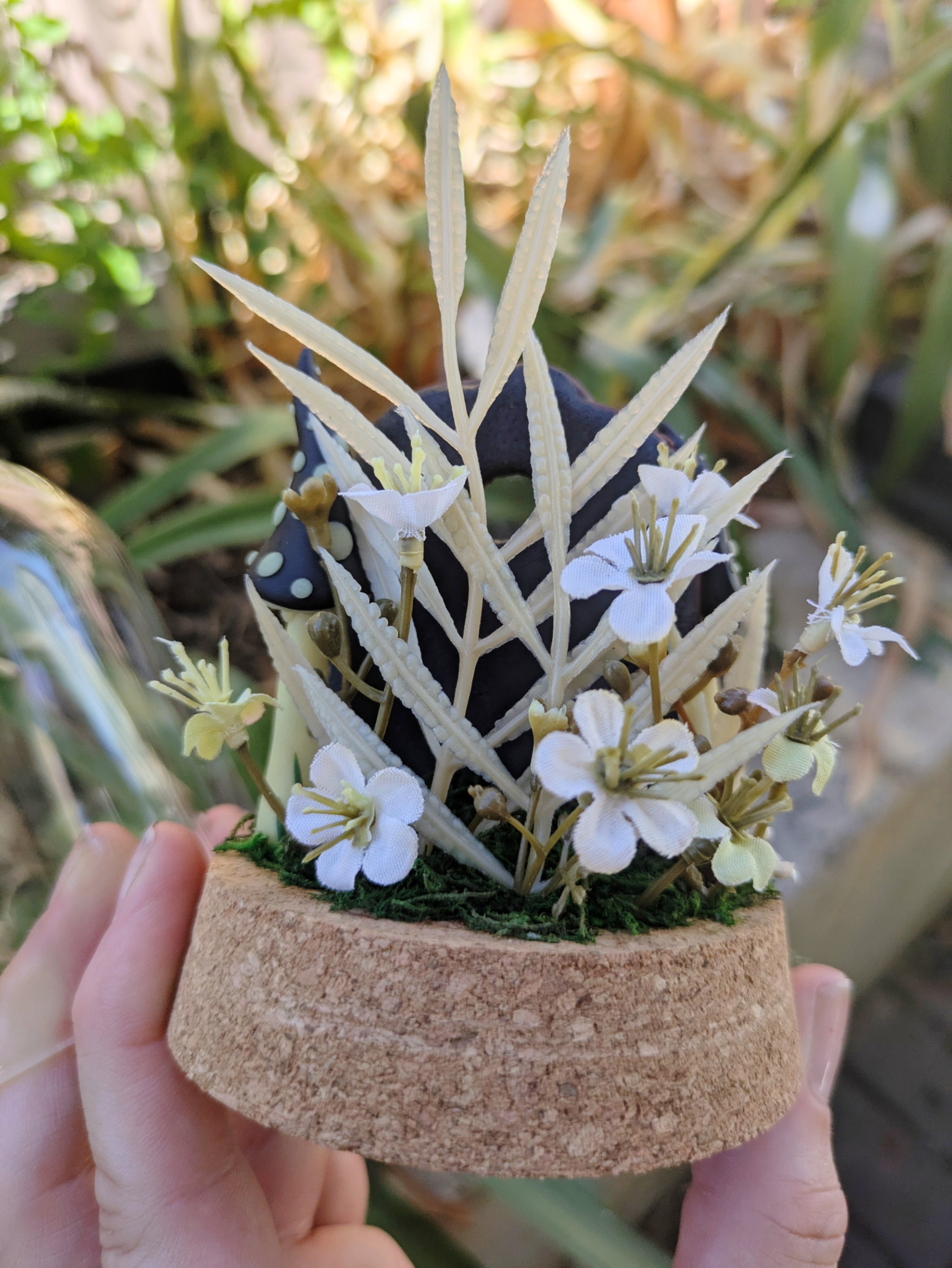 Hand Sculpted Dark Forest Fairy Door in Glass Dome