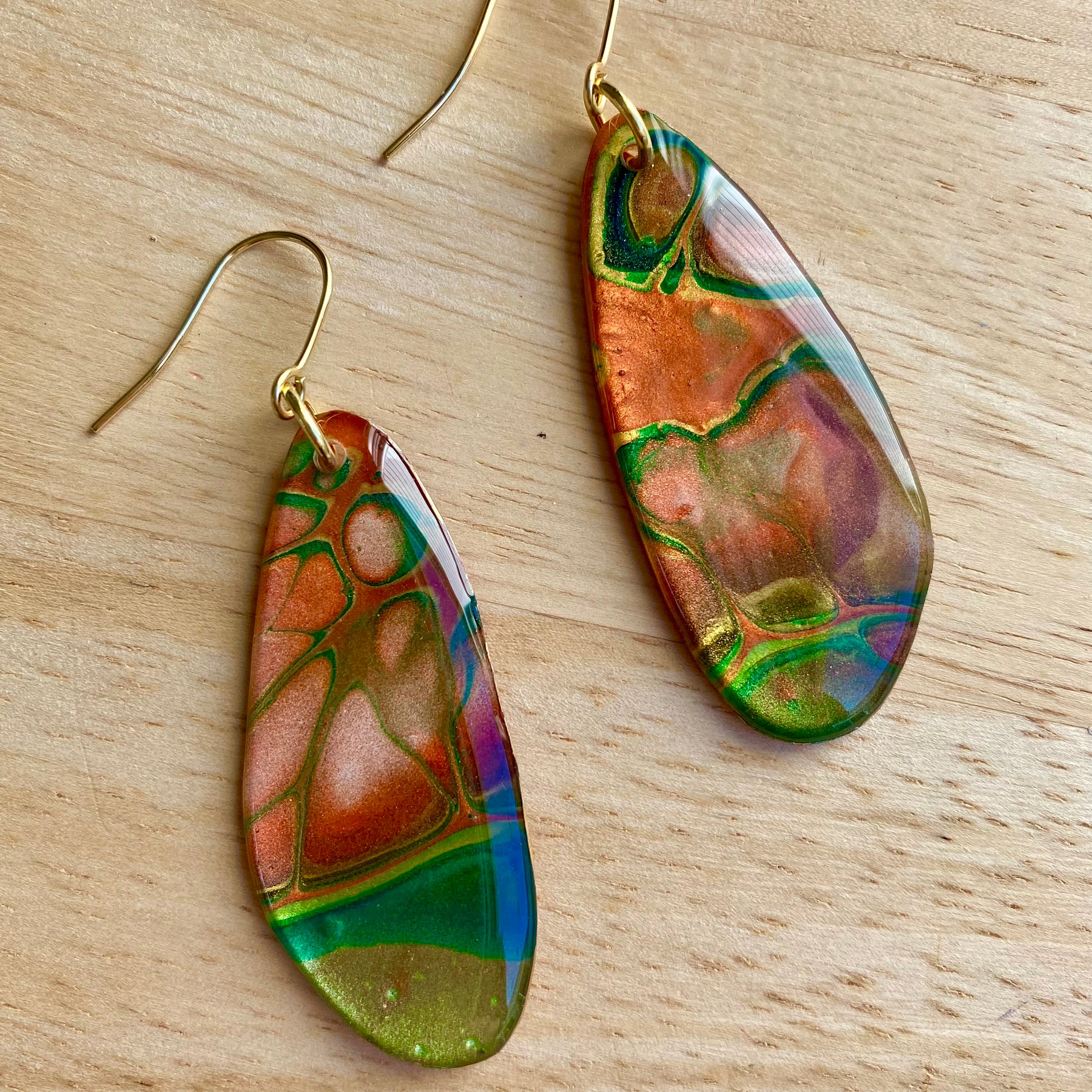 Emerald and Copper Art Earrings