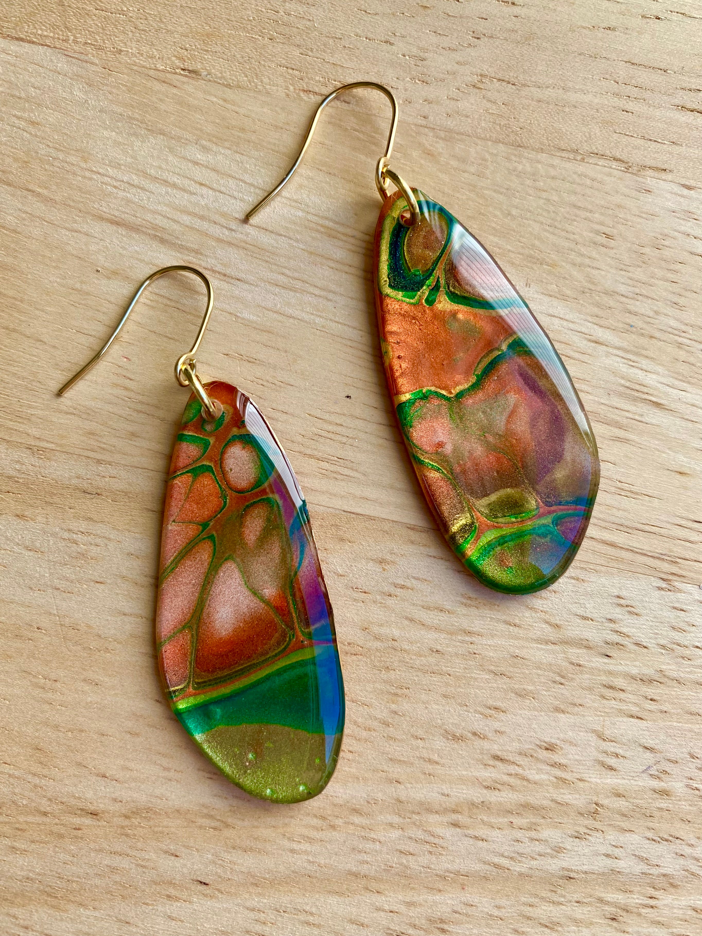 Emerald and Copper Art Earrings