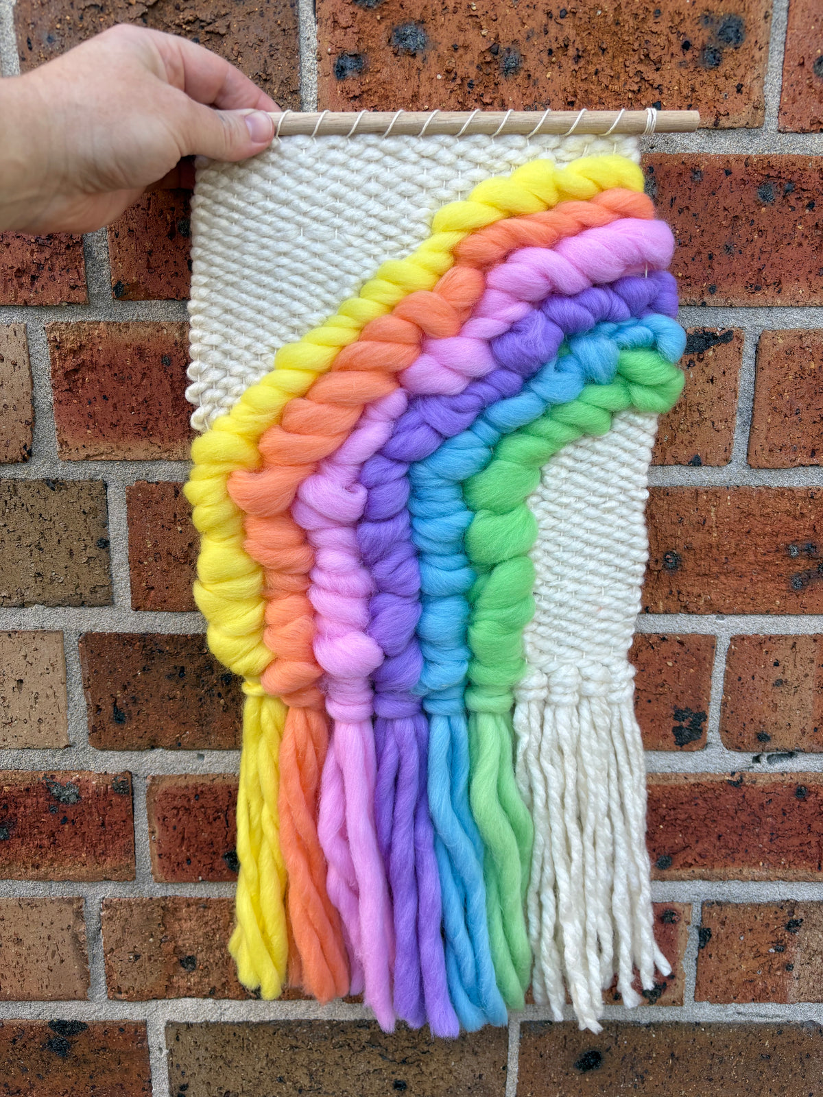 Rainbow textured handwoven wall hanging