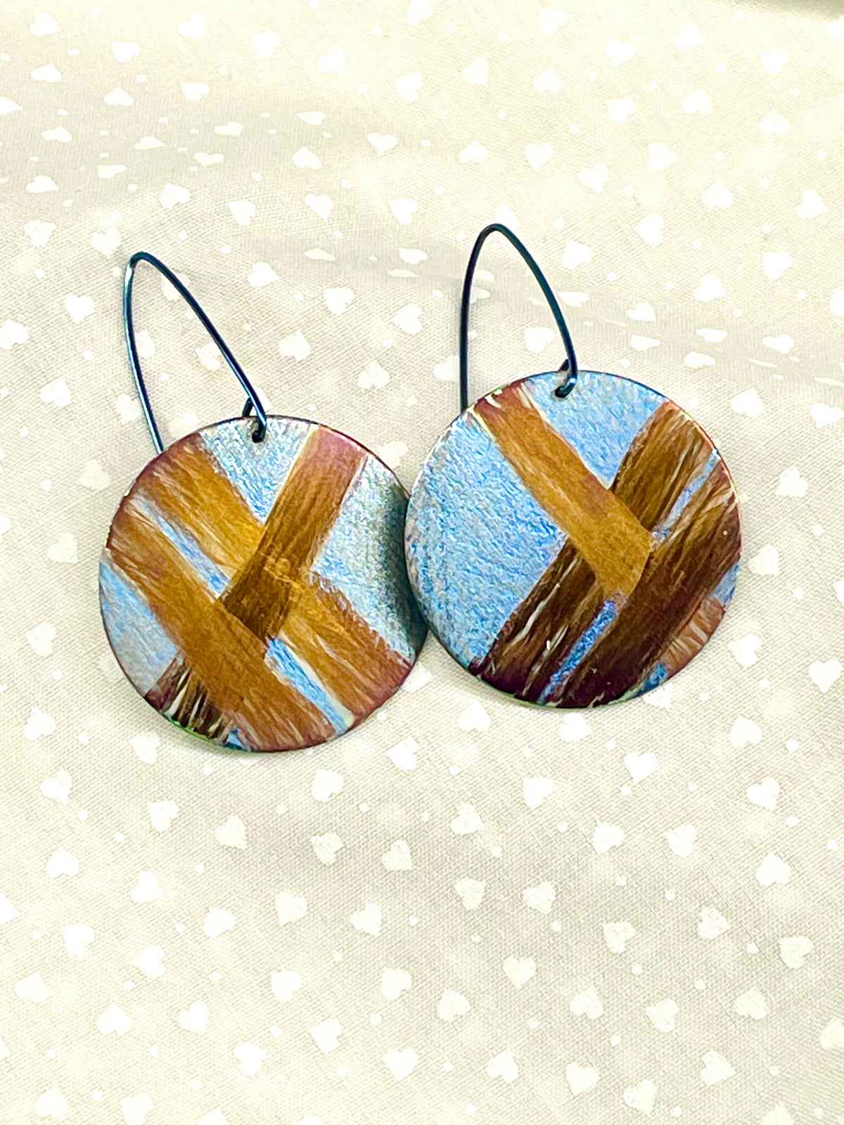 Titanium Disc Earrings-Ice Blue and Bronze