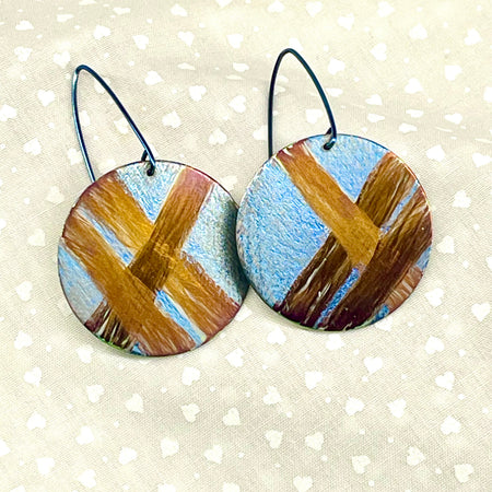 Titanium Disc Earrings-Ice Blue and Bronze
