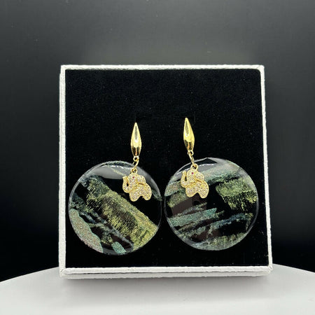 Black and Gold Round Elephant Earrings