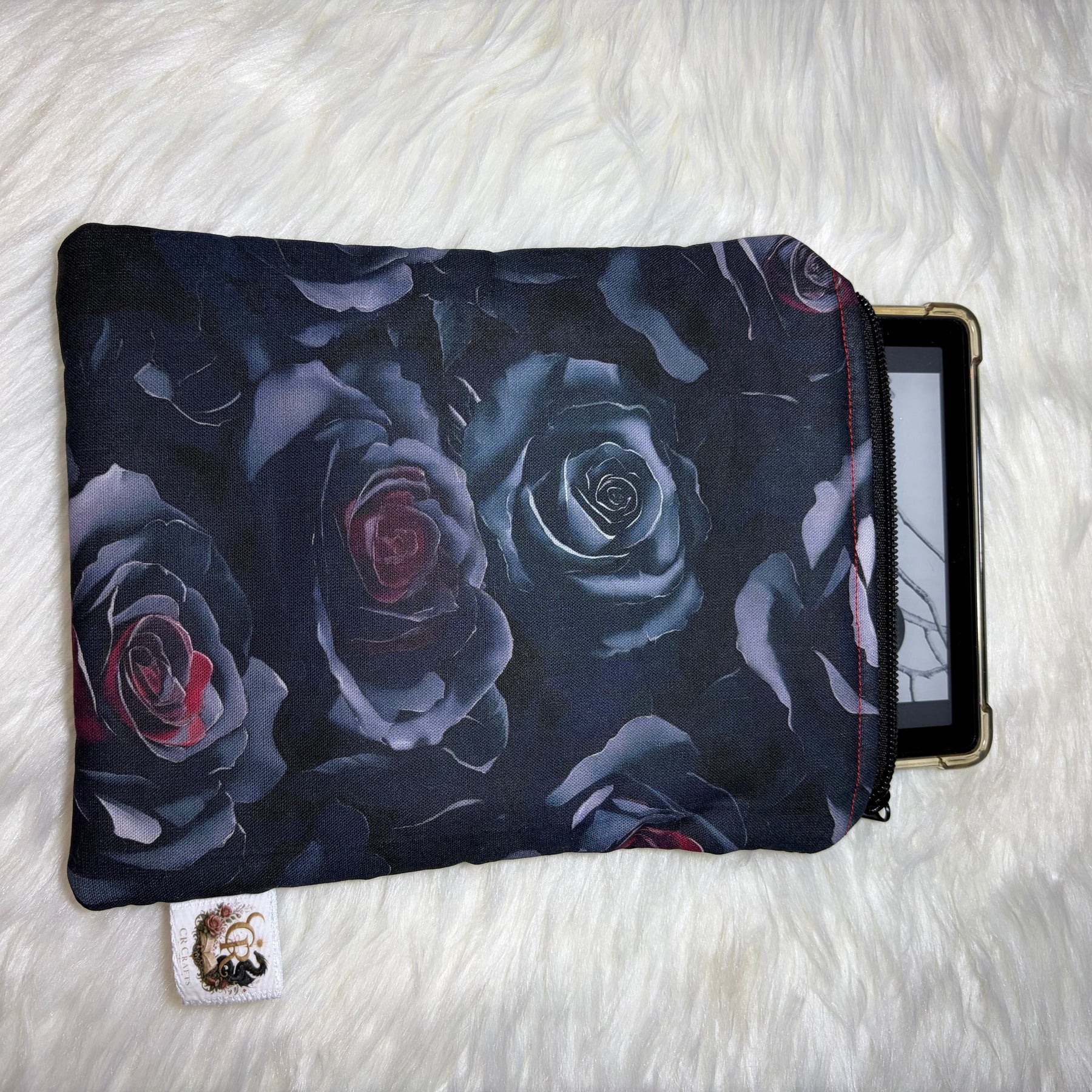 Handmade Padded Kindle & E-Reader Sleeve | 🌑 Midnight Rose Collection