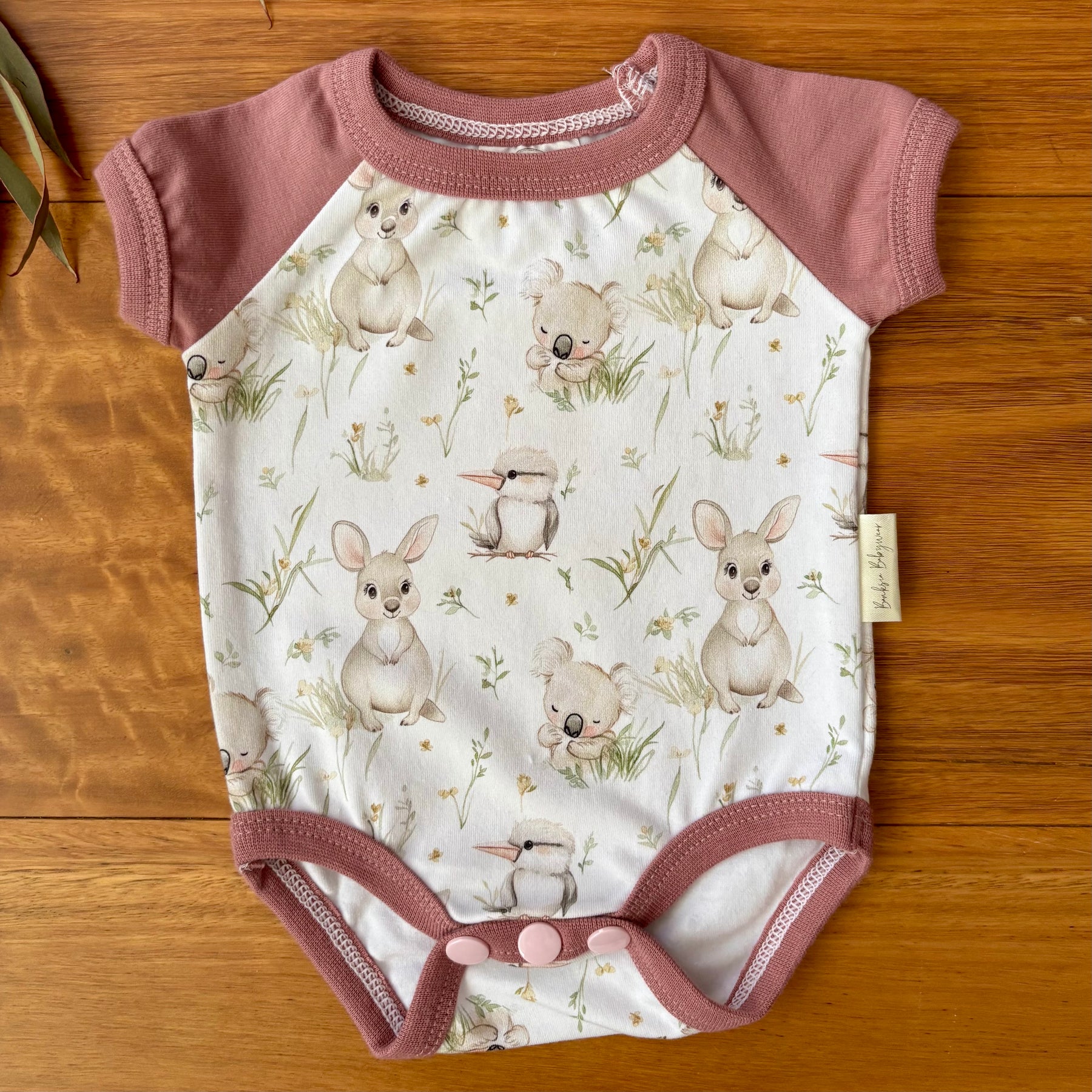 Baby Short Sleeved Bodysuit | Kangaroo Fields | Size premmie to 2 | Made to order