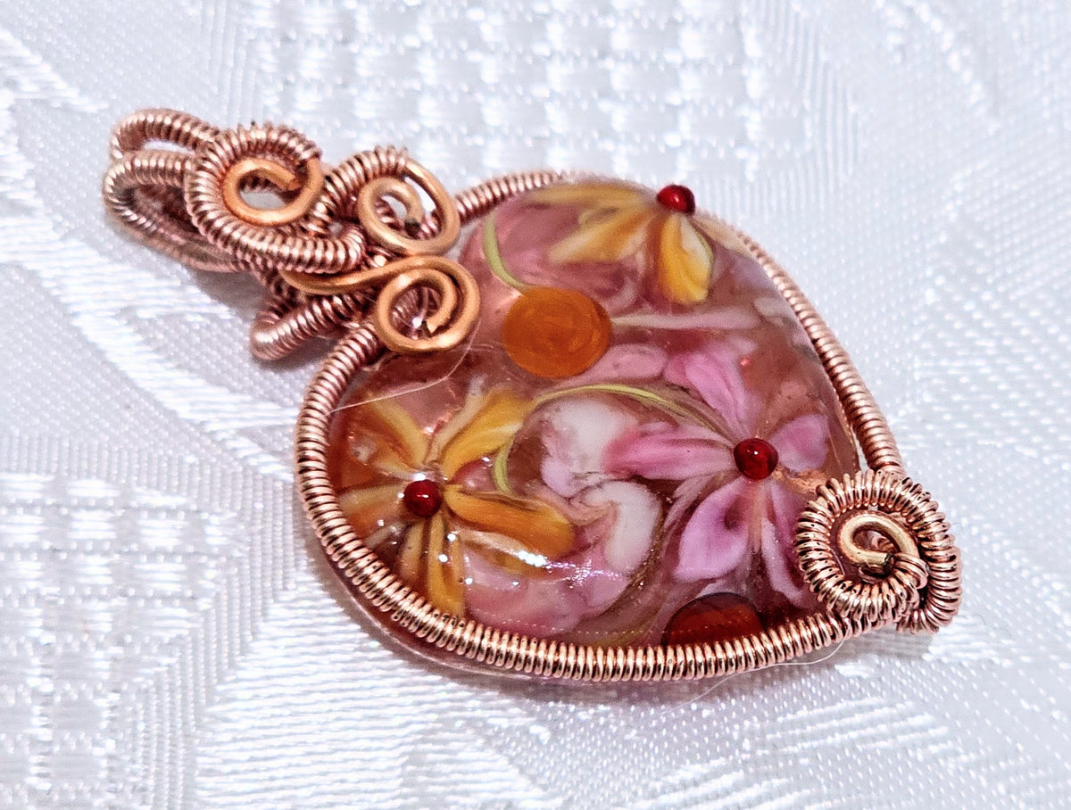 Gorgeous Pink Artisan Made Lampwork Heart Wire Wrapped by me!
