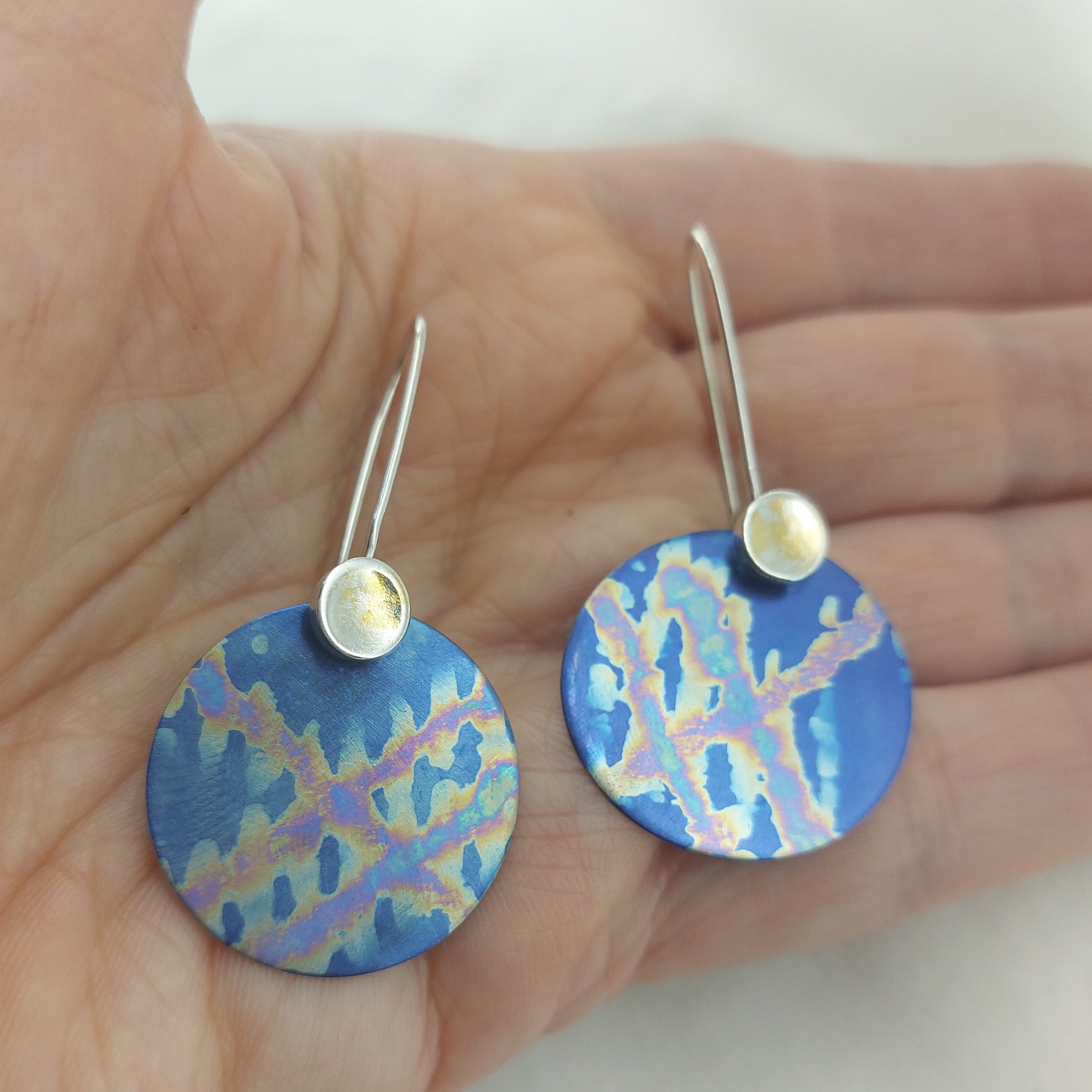 Hand painted Blue Titanium Discs with Keum-boo Feature
