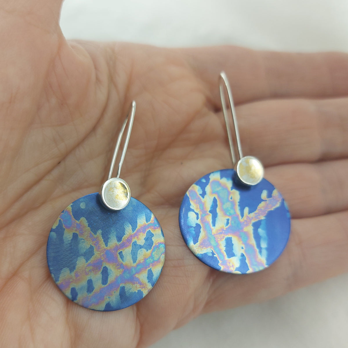 Hand painted Blue Titanium Discs with Keum-boo Feature