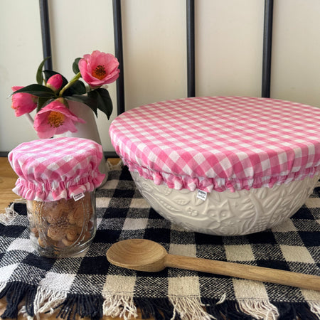 Pink Gingham Reversible Cotton Bowl Cover