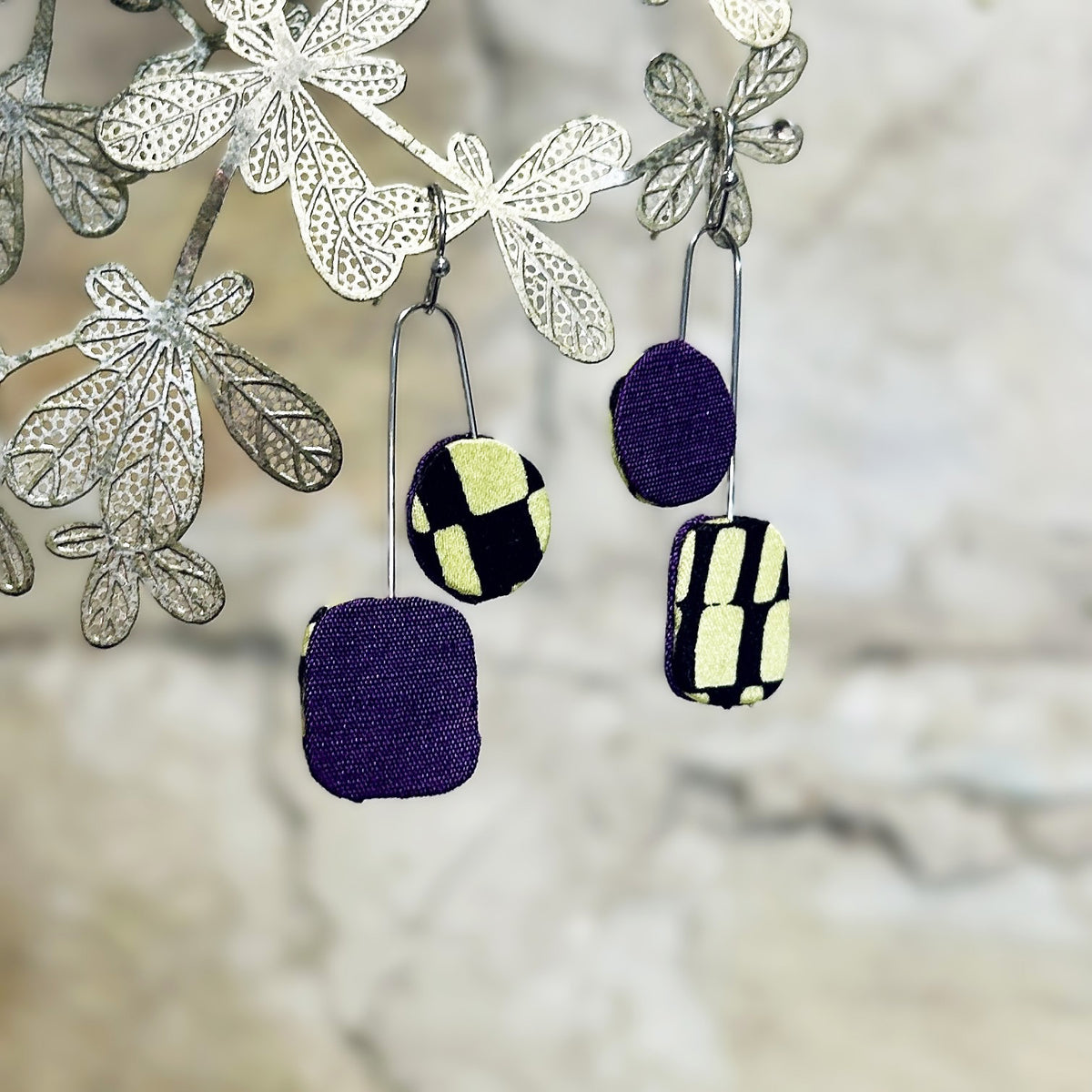 Earrings Asymmetrical Multi Colour Options - Black White Orange Purple Lime