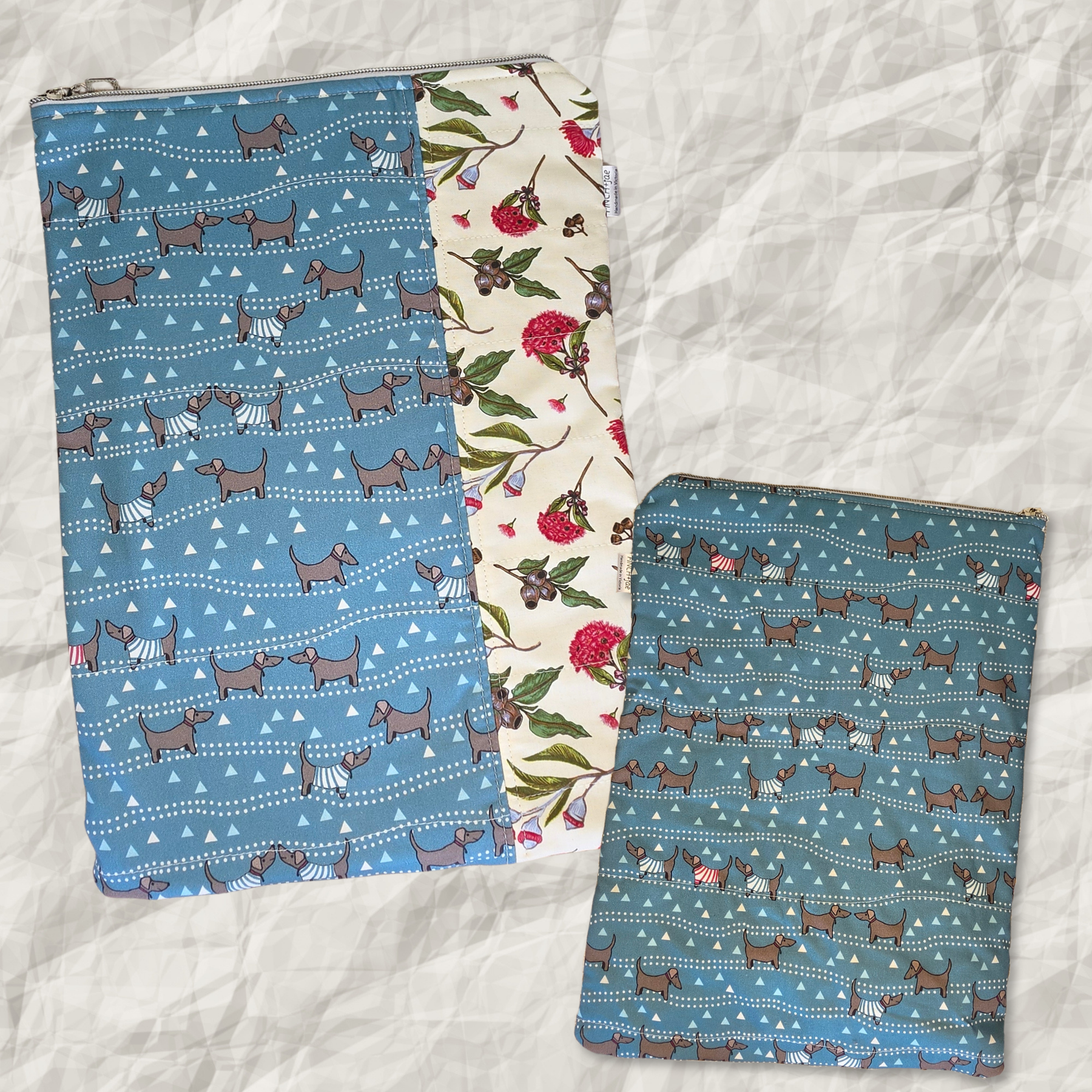 Dual-fabric designs - Large book, 14" tablet or laptop sleeve, handmade