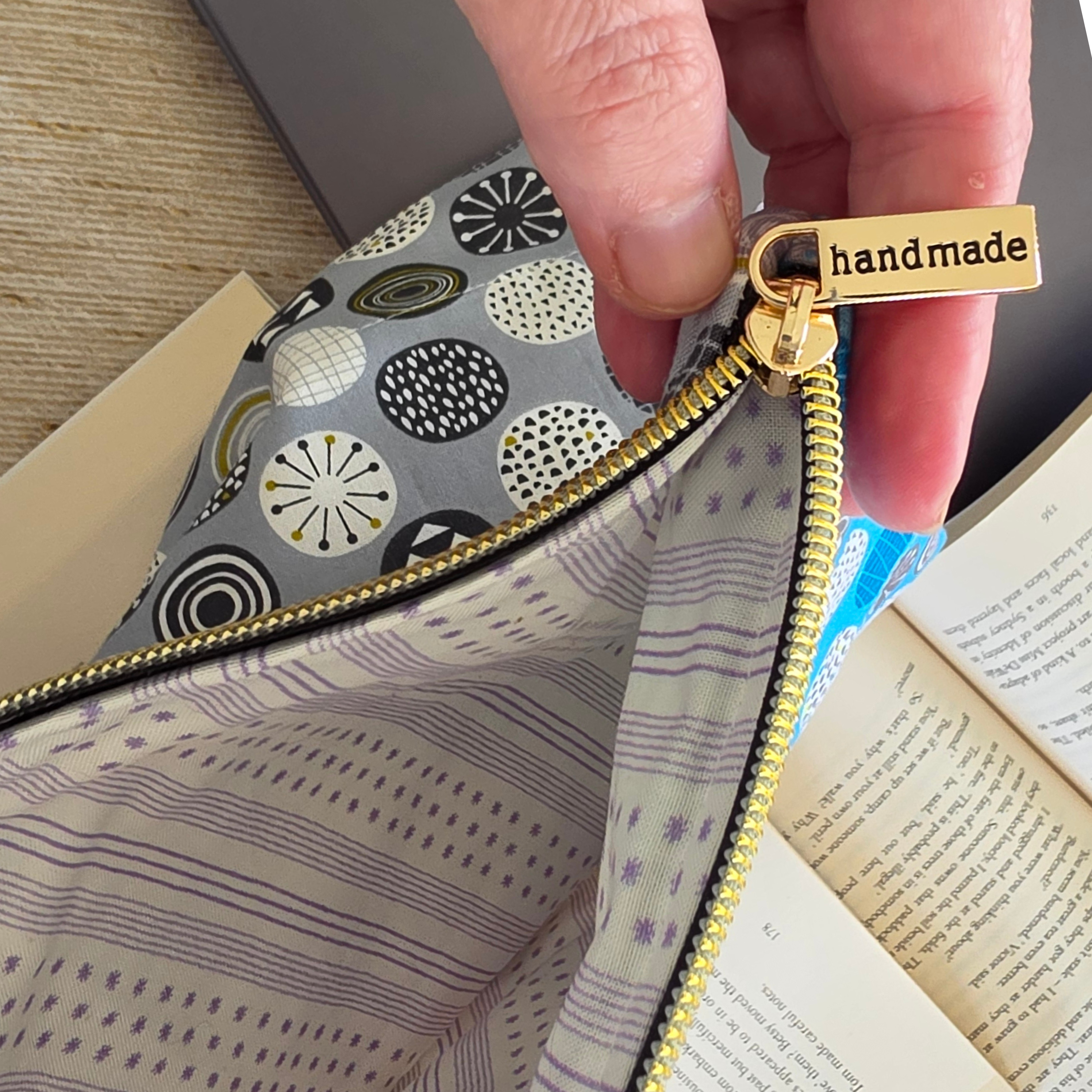 Dual-fabric designs - Large book, 14" tablet or laptop sleeve, handmade