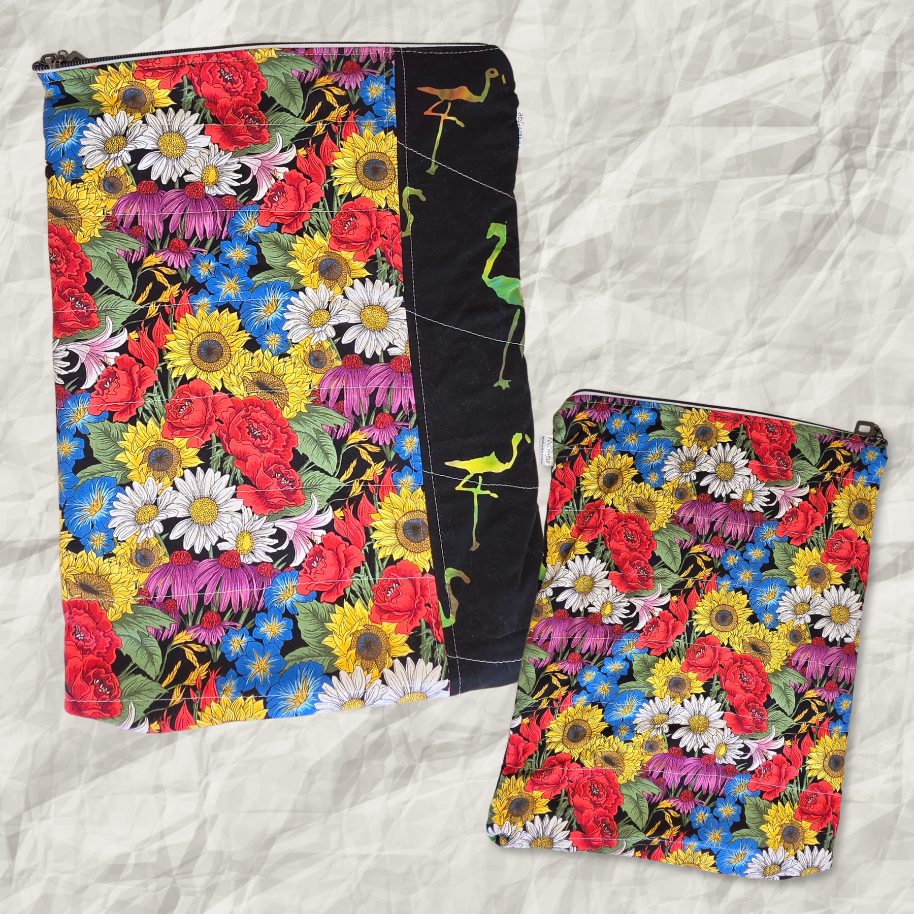 Dual-fabric designs - Large book, 14" tablet or laptop sleeve, handmade