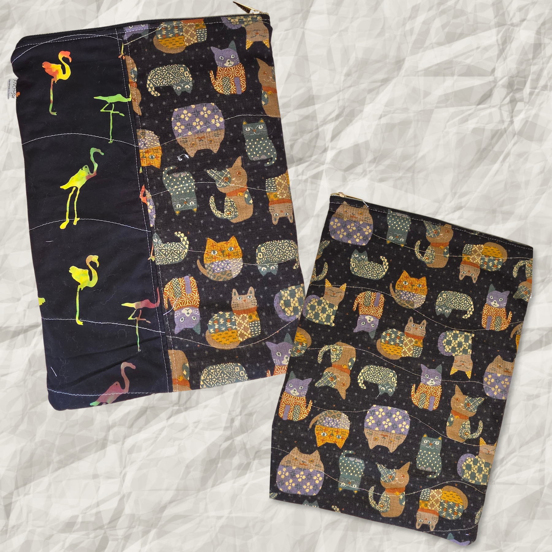 Dual-fabric designs - Large book, 14" tablet or laptop sleeve, handmade