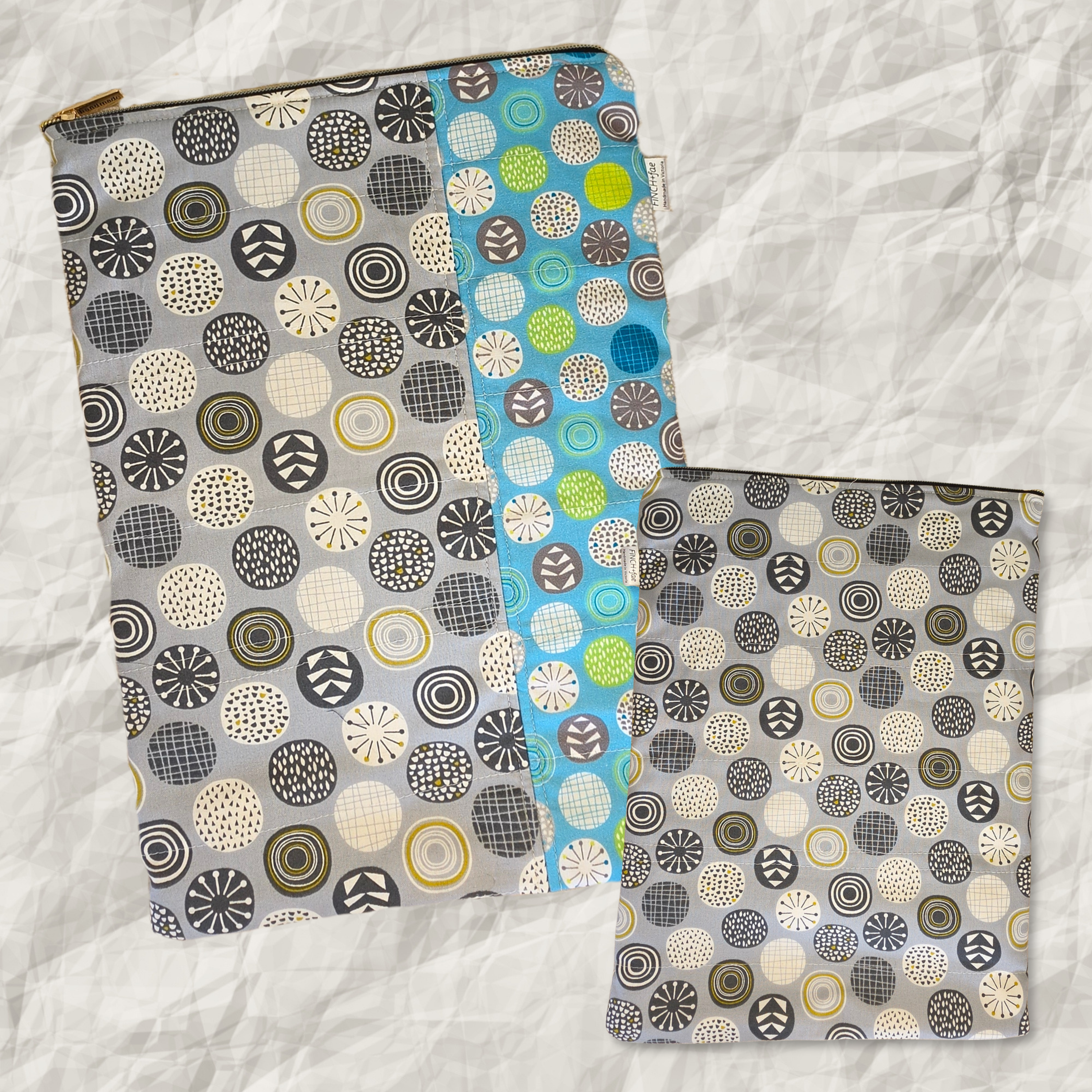 Dual-fabric designs - Large book, 14" tablet or laptop sleeve, handmade