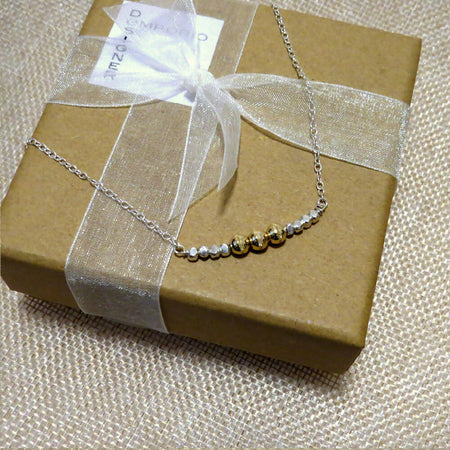 Sterling Silver Choker/Necklace w Gold Fill & 925 Silver Beads, Shiny, Minimalist & very Chic