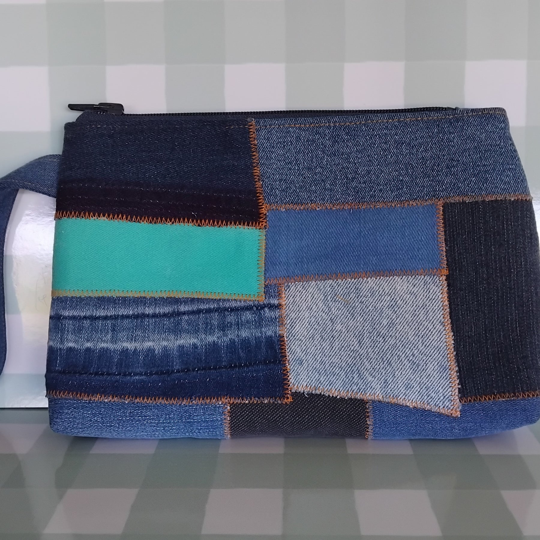 Patchwork Denim Wristlet