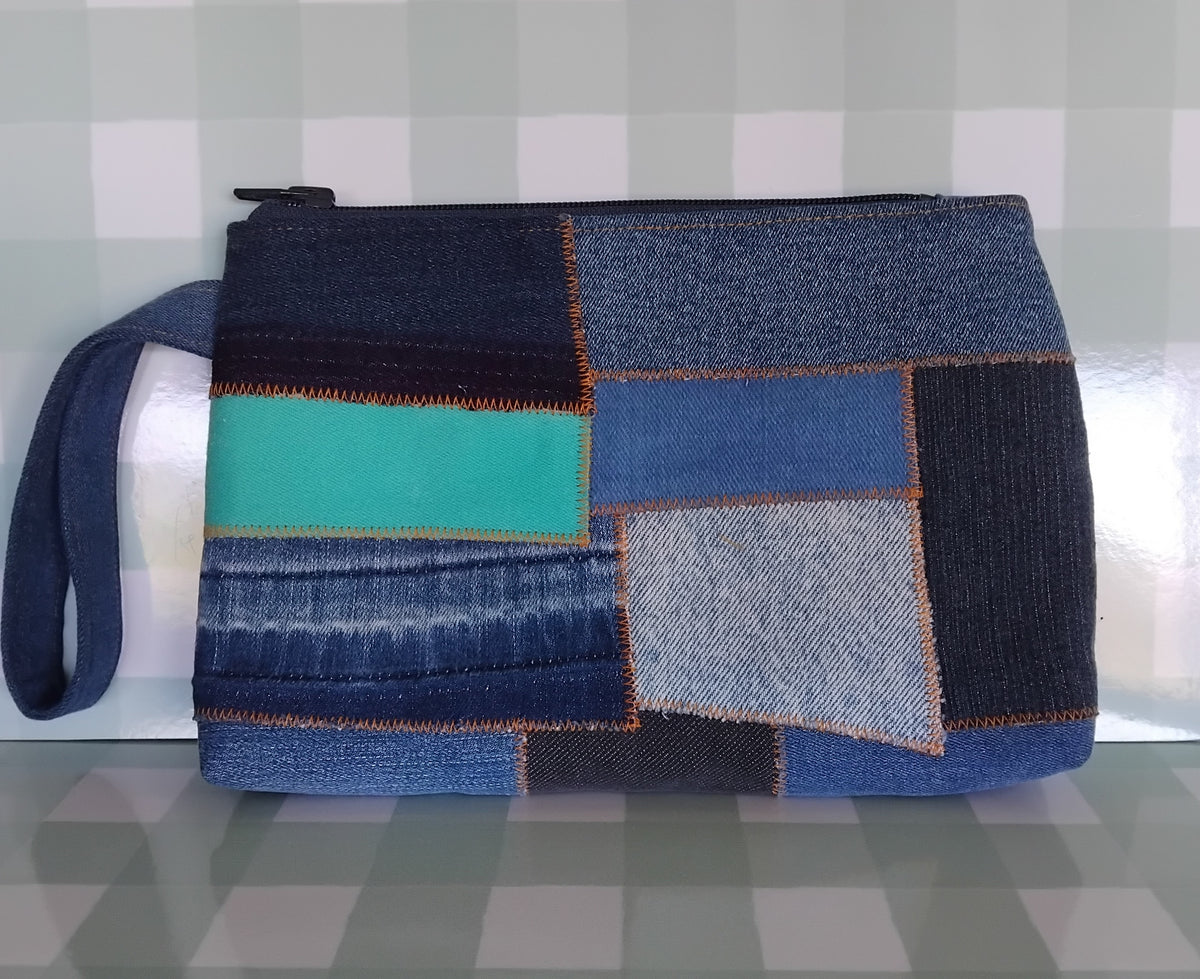 Patchwork Denim Wristlet