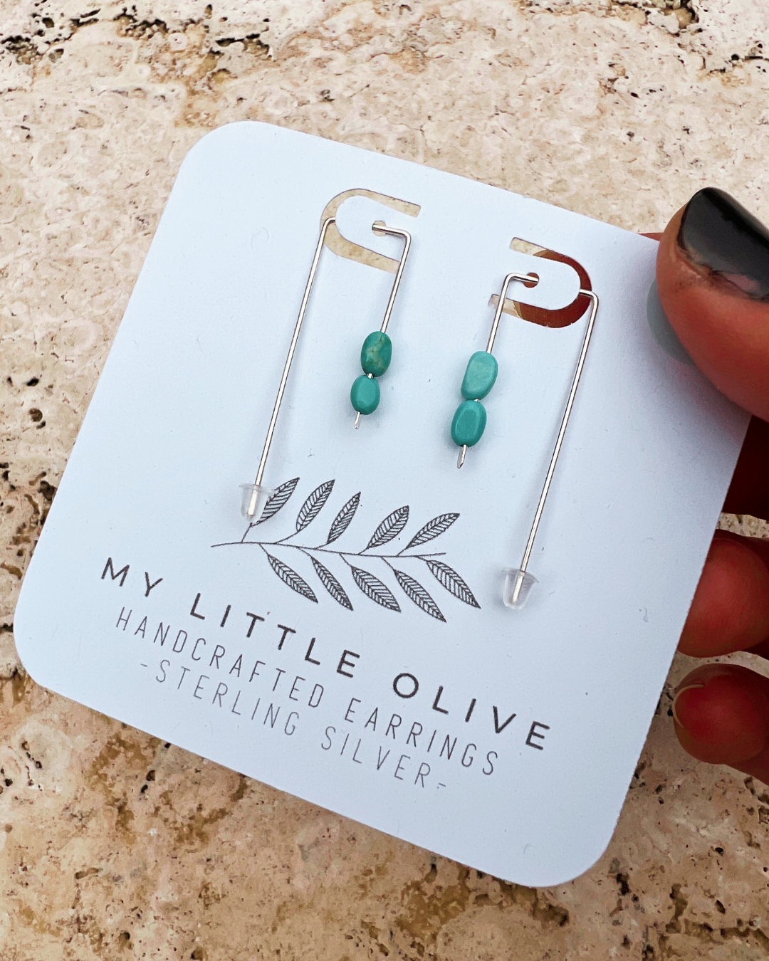 Geometric Threaded Earrings | Sterling Silver | Blue Magnesite | Tourmaline