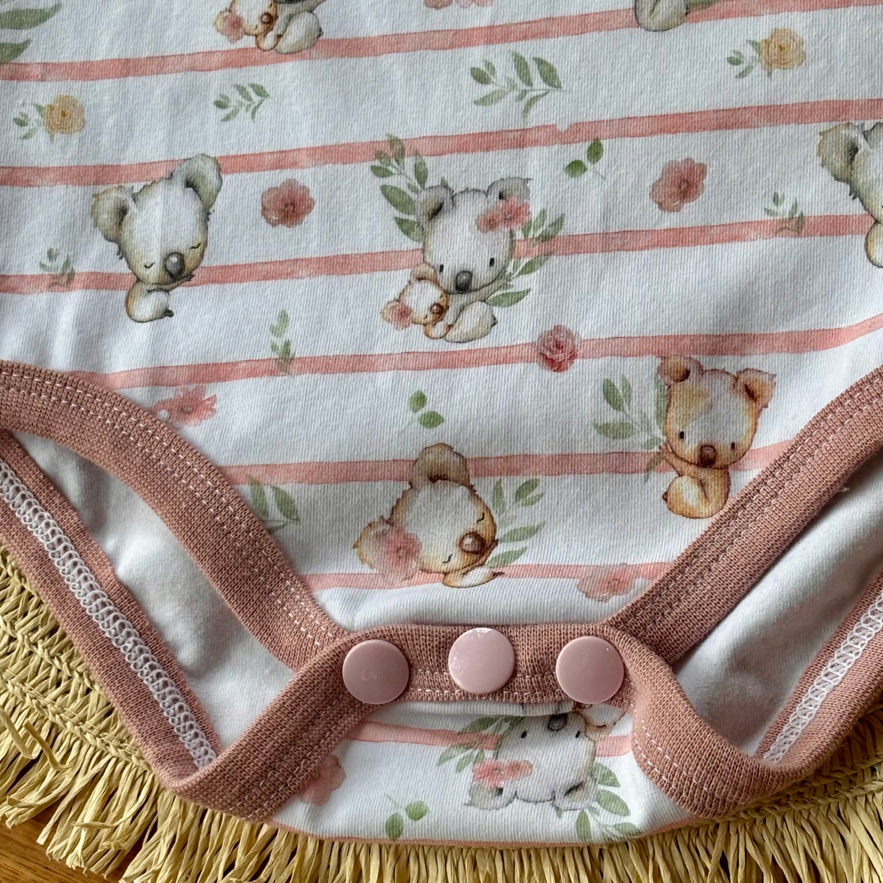 Baby Tank Bodysuit | Pink Koala Stripe | Size premmie to 2 | Made to order