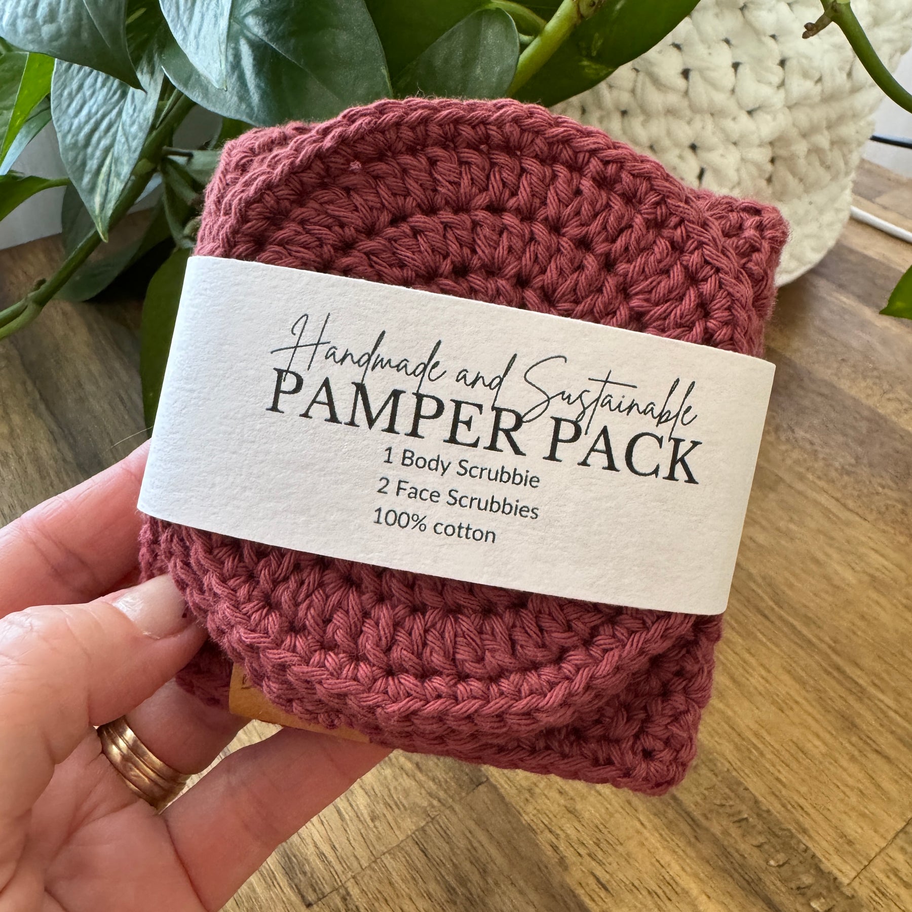Handmade Pamper Pack | Crochet Body & Face Scrubbie set | Rust