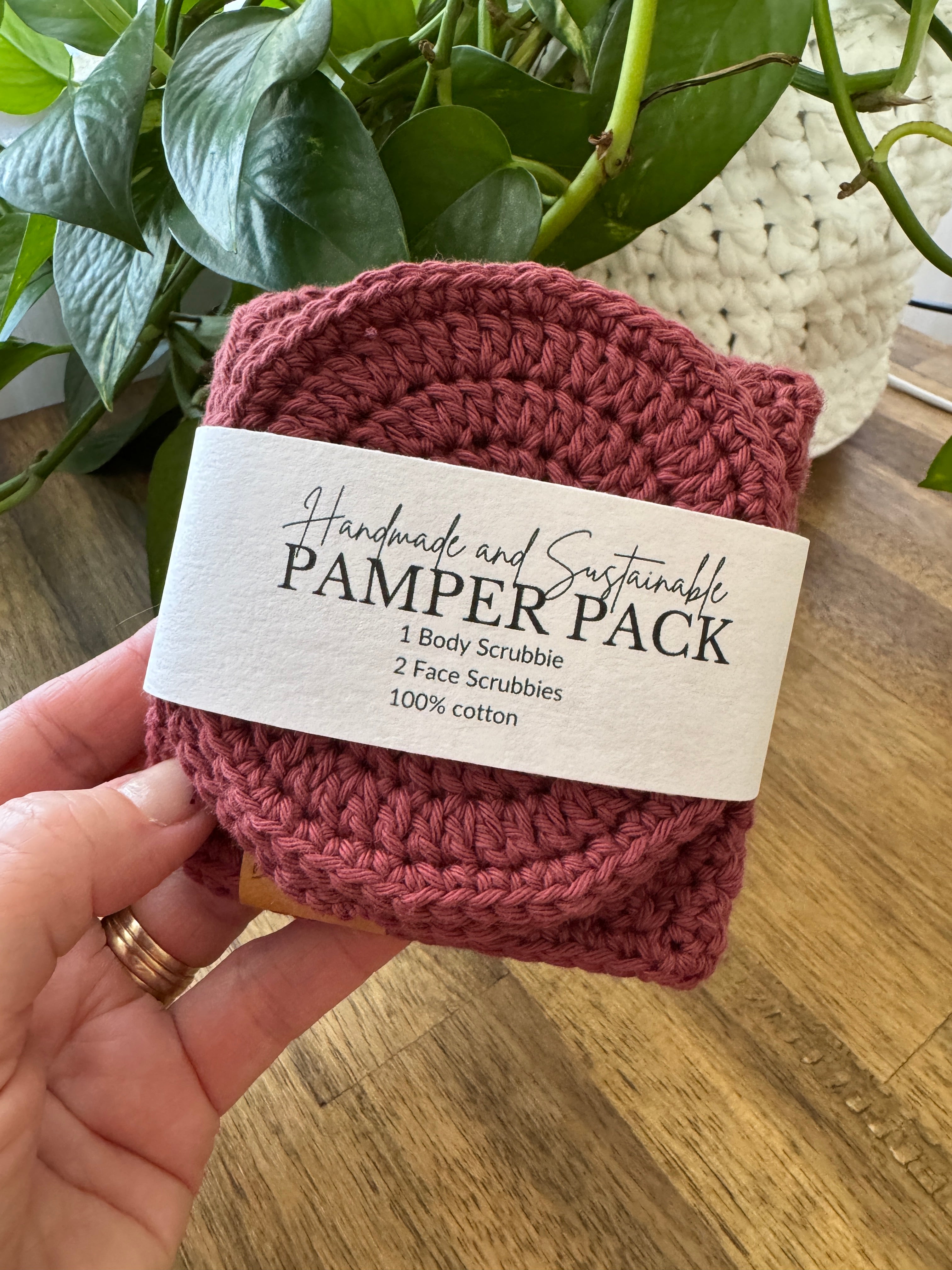 Handmade Pamper Pack | Crochet Body & Face Scrubbie set | Rust