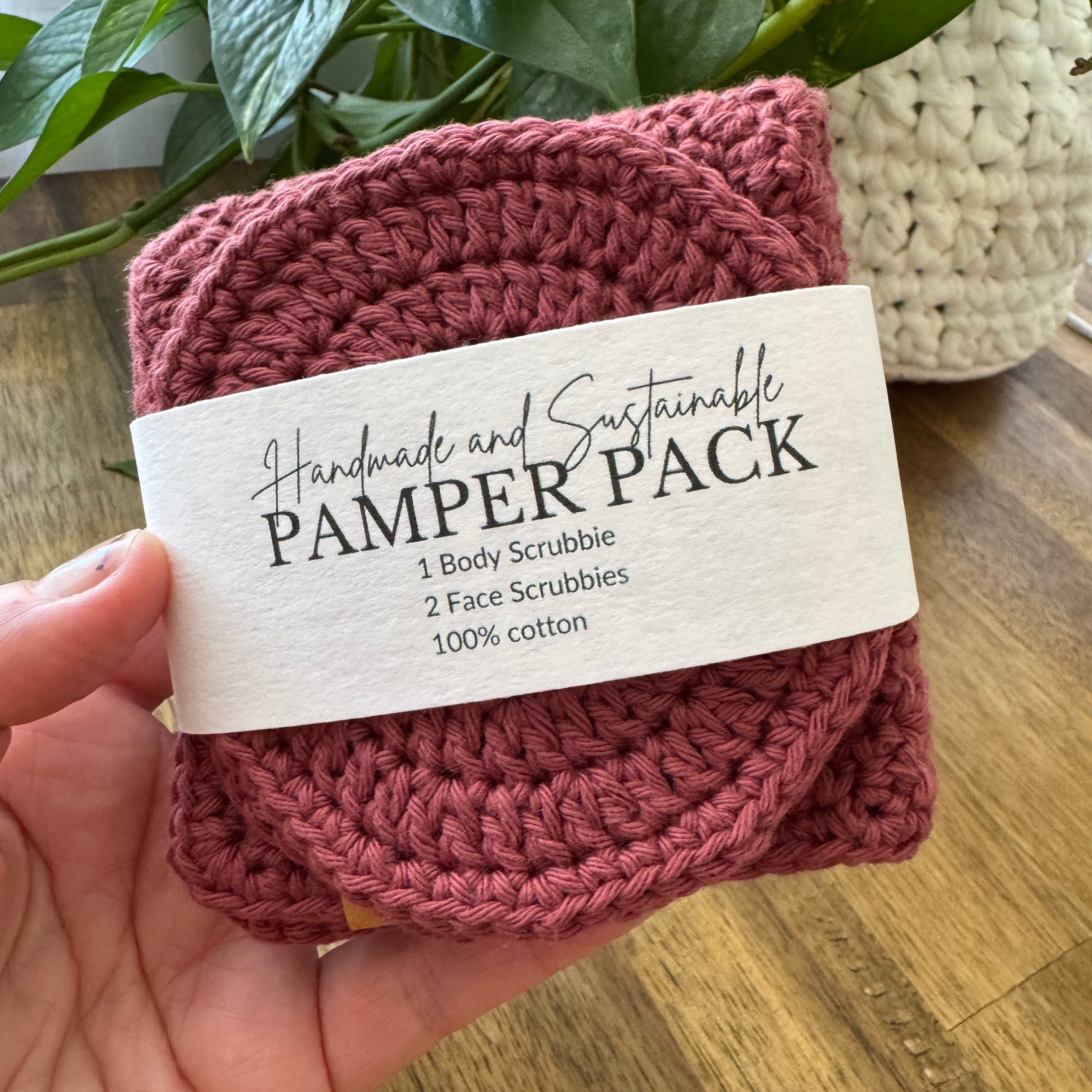 Handmade Pamper Pack | Crochet Body & Face Scrubbie set | Rust