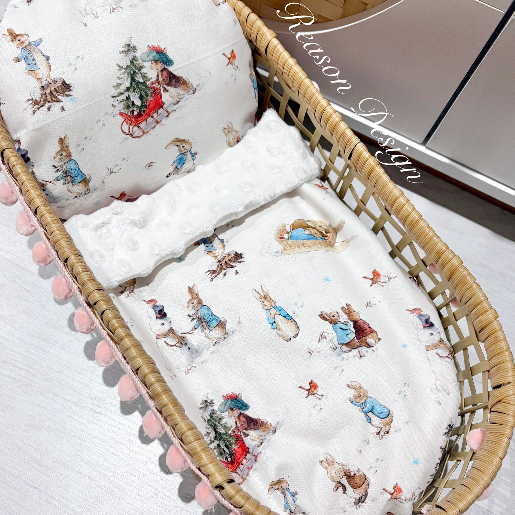 Handmade Doll Bedding Set – Fits Kmart & Target Doll Pram/Bassinet | Pillow & Minky Blanket | Toy Nursery Accessories