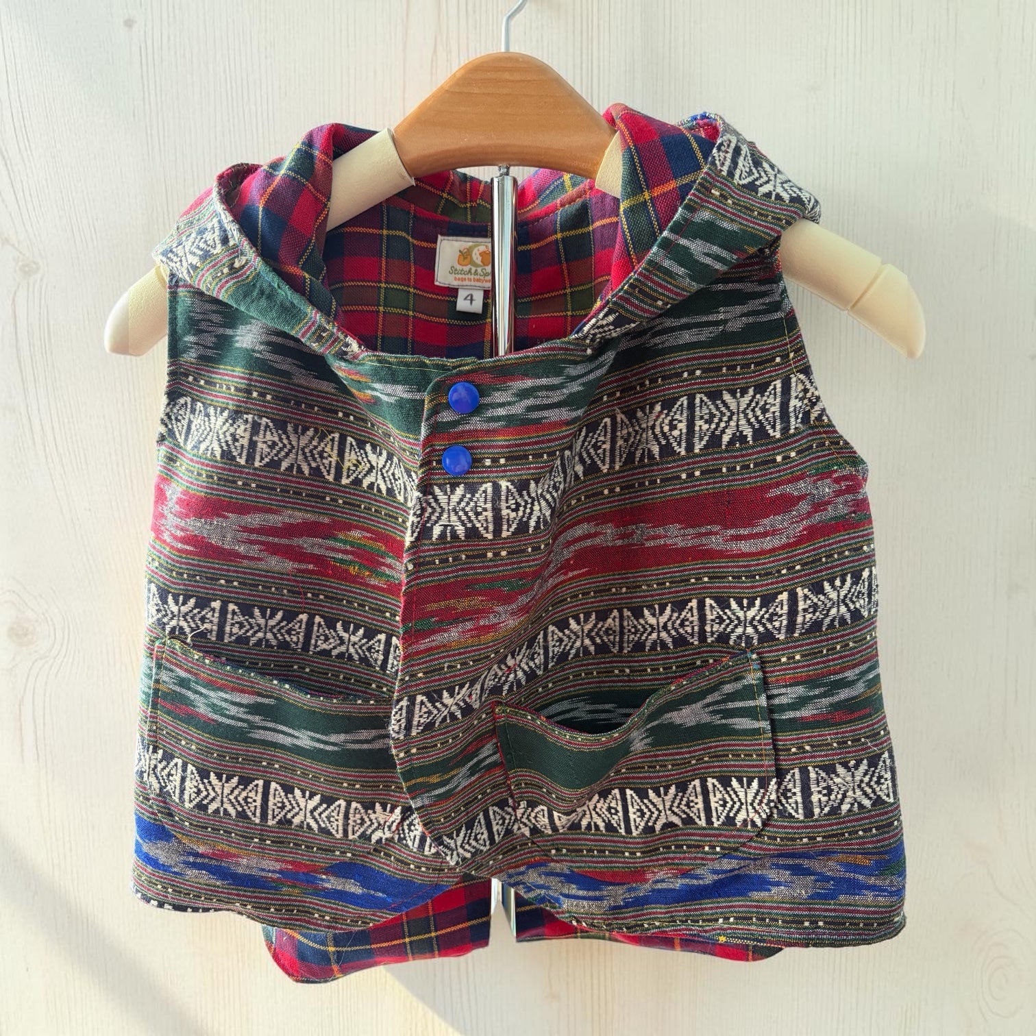 Boho Cotton Vest with Hood Size 4