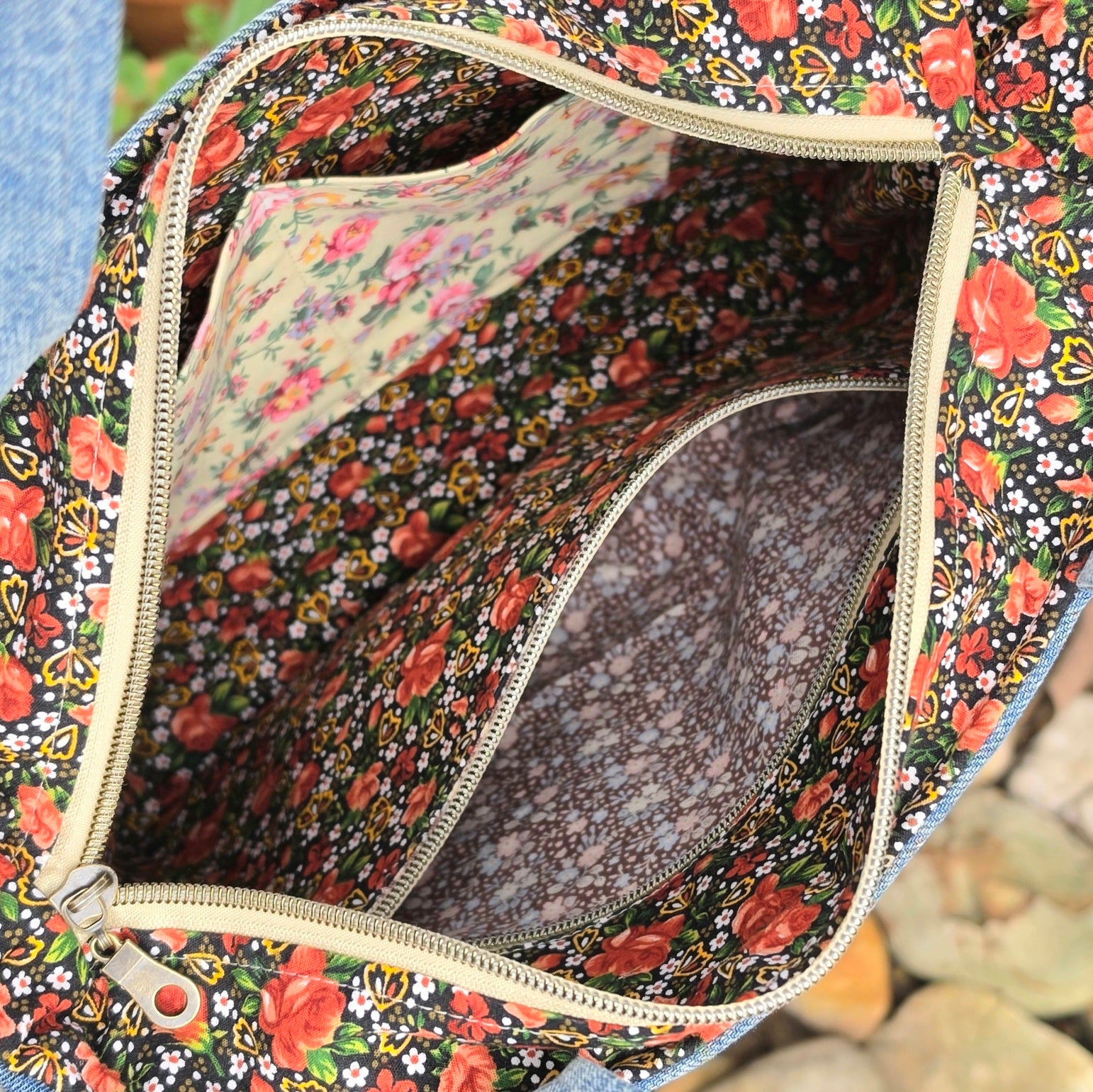 Upcycled Handbag- Scrap Denim Jeans & Pre-loved Fabrics