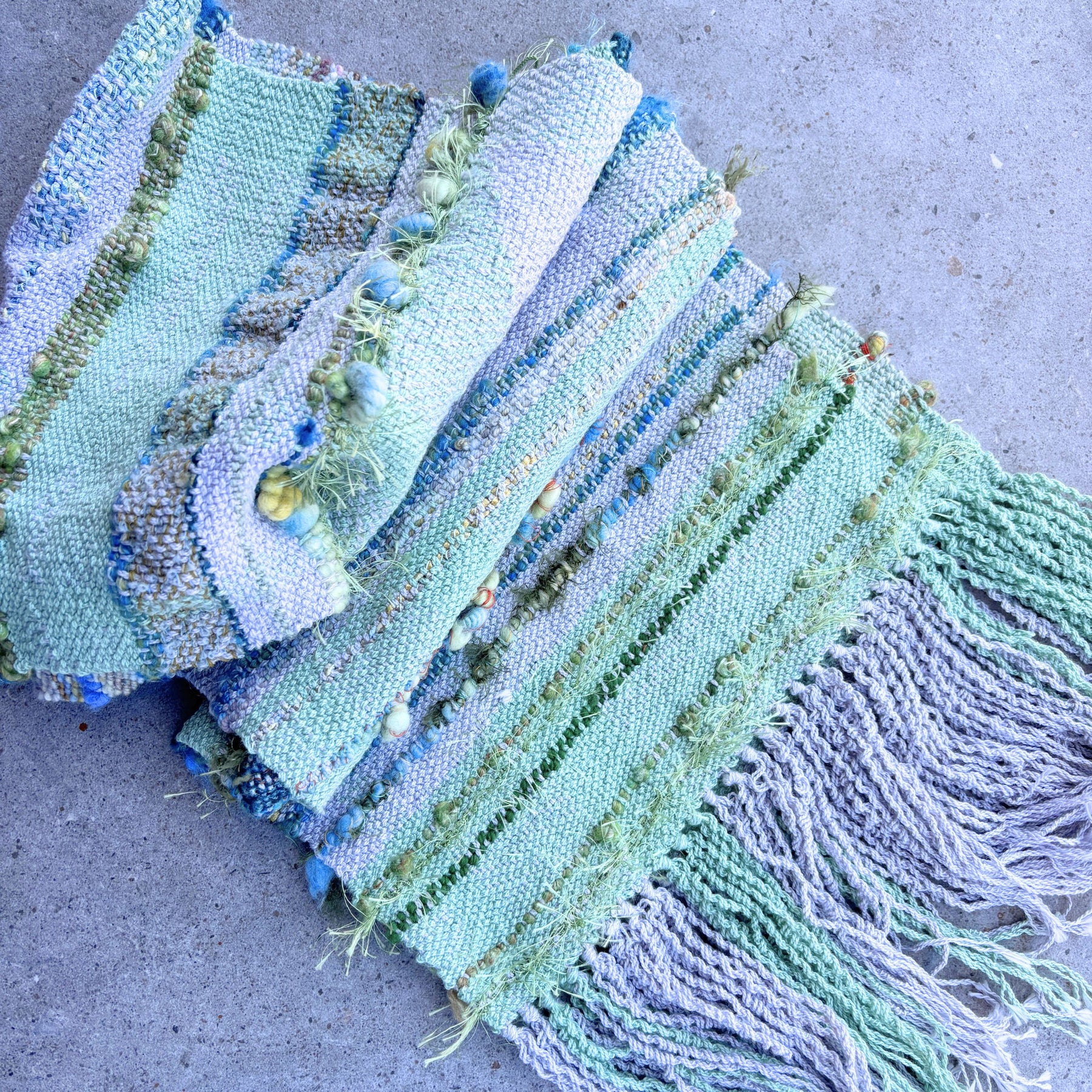 Handwoven Scarf - Grey - Green - Blue